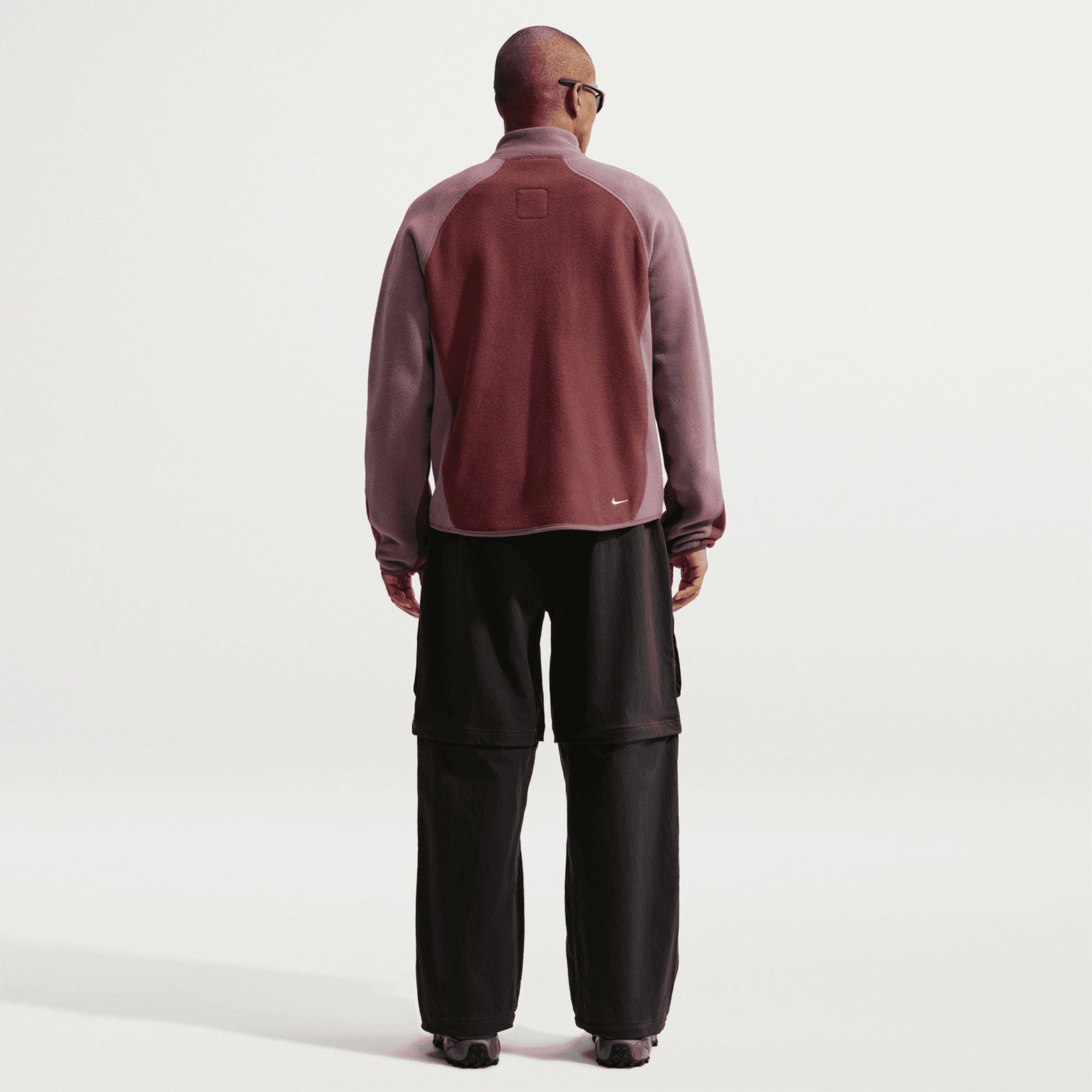 Nike ACG Wolf Tree Full Zip Jacket Mystic Dates Tattoo Summit White full body back view on model showing Polartec ultrasoft fleece with classic layering fit and ACG Wolf Tree design for trail and outdoor activities