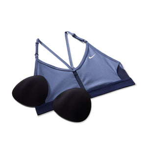 Nike Women's Dri-FIT Indy V-Neck Bra Diffused Blue / Midnight Navy / White - achilles heel