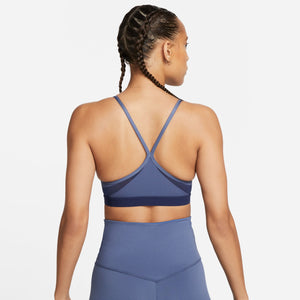 Nike Women's Dri-FIT Indy V-Neck Bra Diffused Blue / Midnight Navy / White - achilles heel