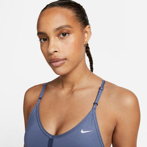 Nike Women's Dri-FIT Indy V-Neck Bra Diffused Blue / Midnight Navy / White - achilles heel