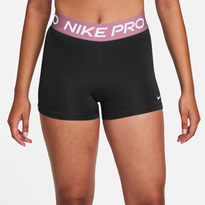 Nike Women's Pro 3 Inch Shorts Black / Elemental Pink / White - achilles heel