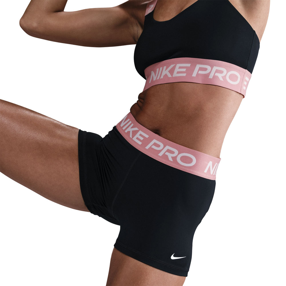 Nike Women's Pro 3 Inch Shorts Black / Elemental Pink / White - achilles heel