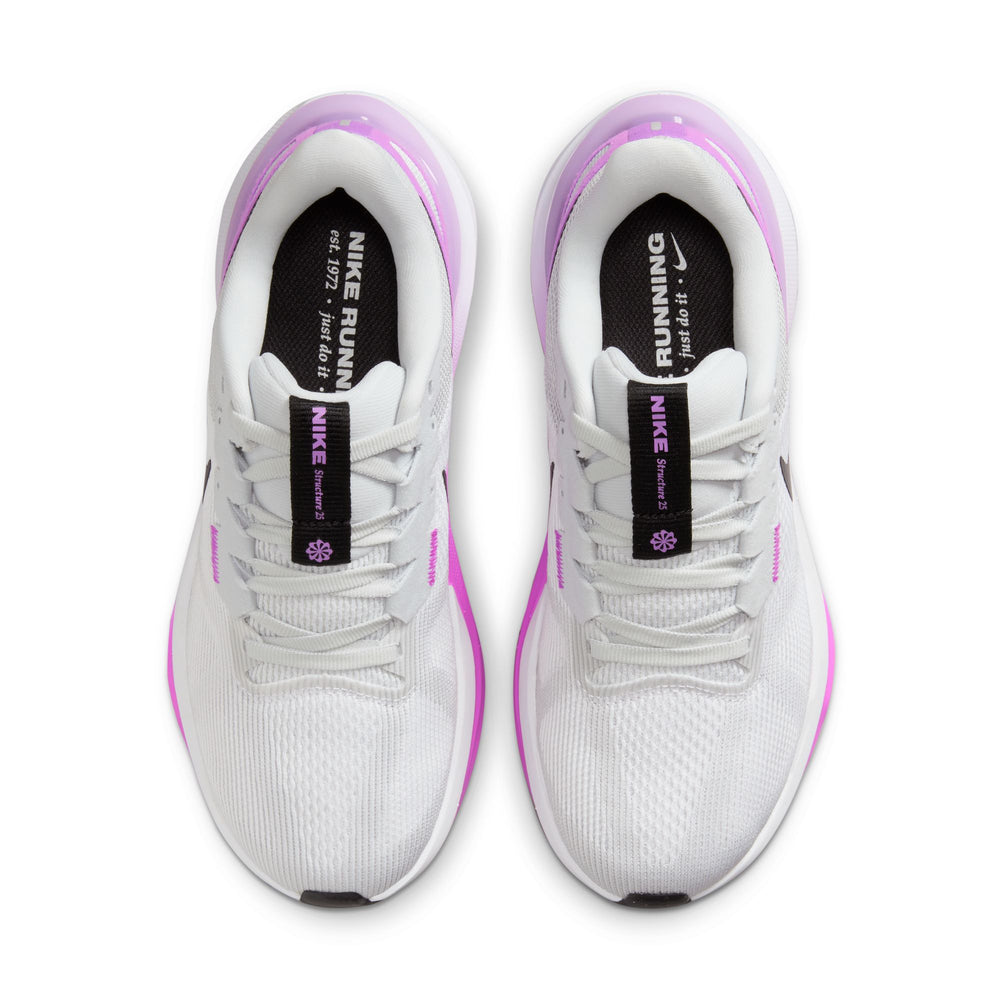 Nike Women's Air Zoom Structure 25 Running Shoes White / Black / Pure Platinum / Fuchsia - achilles heel
