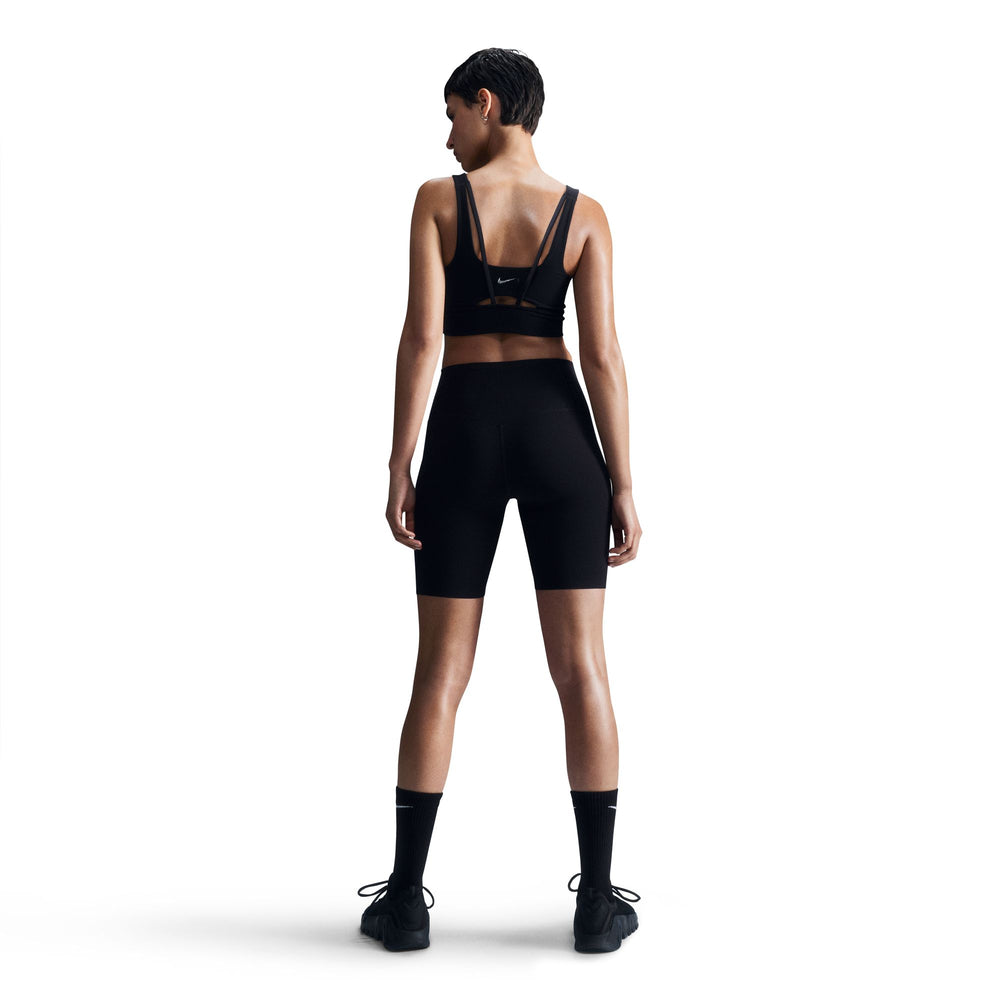 Nike Women's Dri-FIT Zenvy Medium Support Longline Sports Bra Light Black / Sail - achilles heel