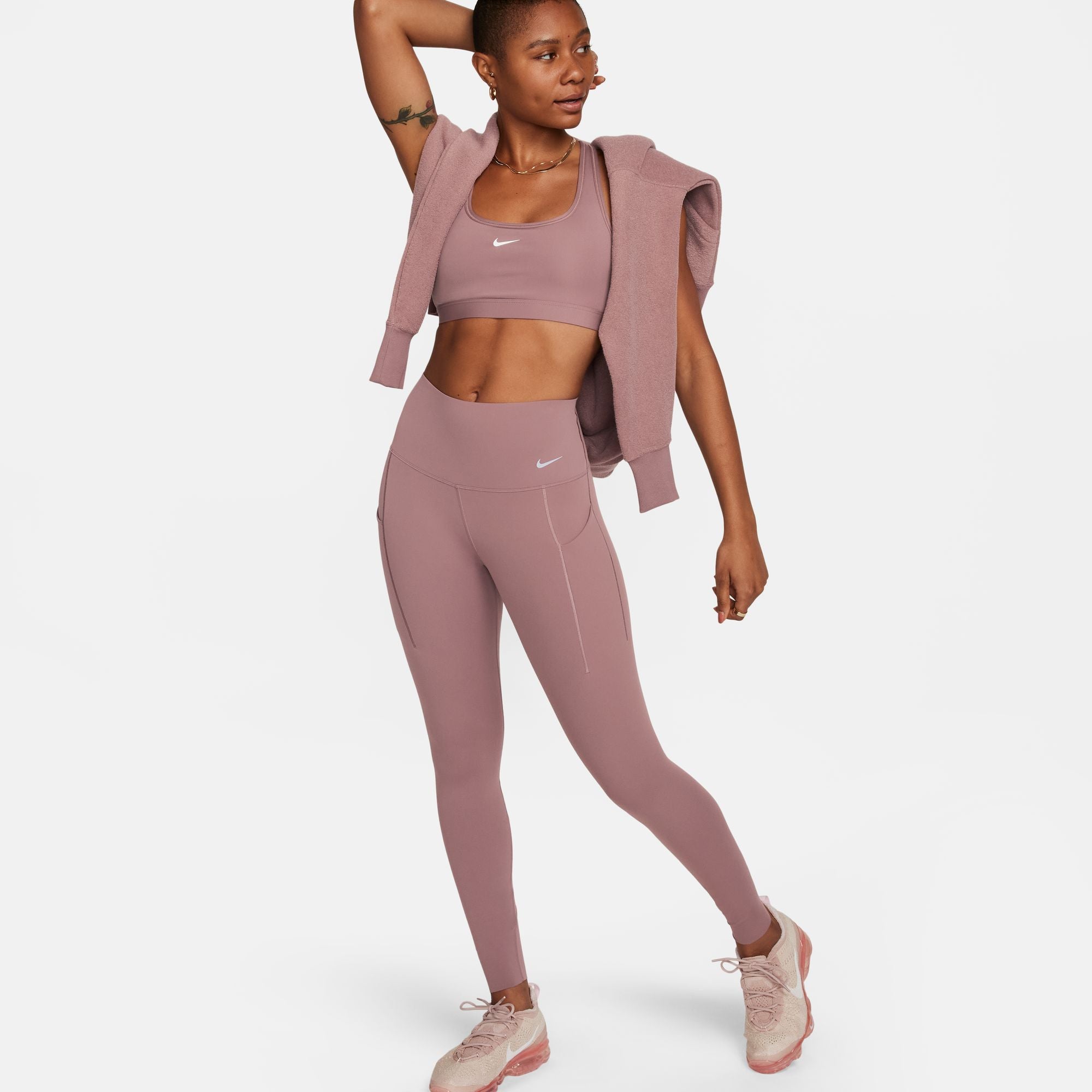Nike Women's Universa Medium-Support High-Waisted Full Length Leggings Smokey Mauve / Black - Achilles Heel