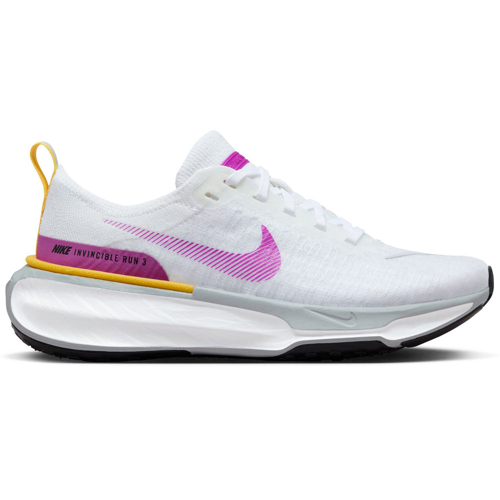 Nike Women's Invincible Run Flyknit 3 Running Shoes White / Vivid Sulphur / Pure Platinum / Vivid Purple - achilles heel