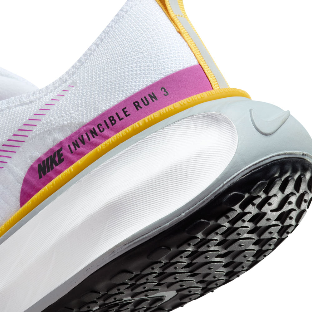 Nike Women's Invincible Run Flyknit 3 Running Shoes White / Vivid Sulphur / Pure Platinum / Vivid Purple - achilles heel