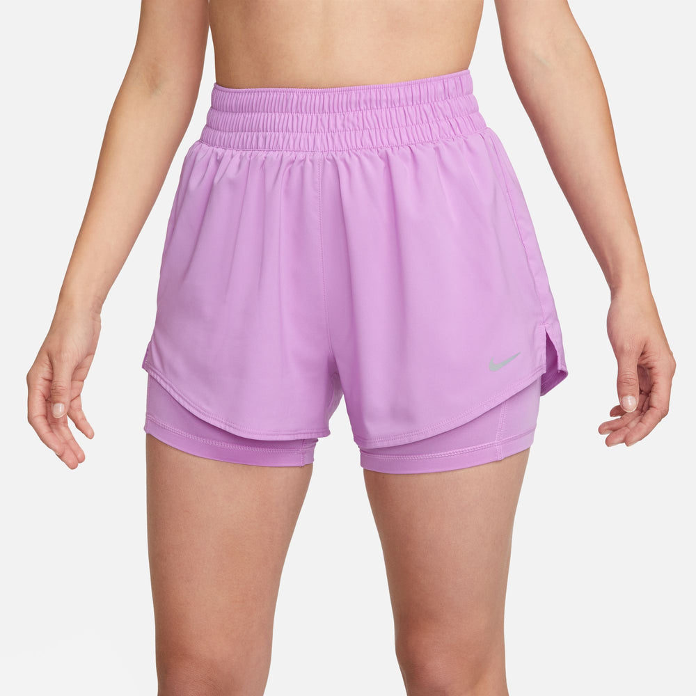 Nike Women's One Dri-FIT High Waisted 3 Inch 2 In 1 Shorts Rush Fuchsia / Reflective Silver - achilles heel