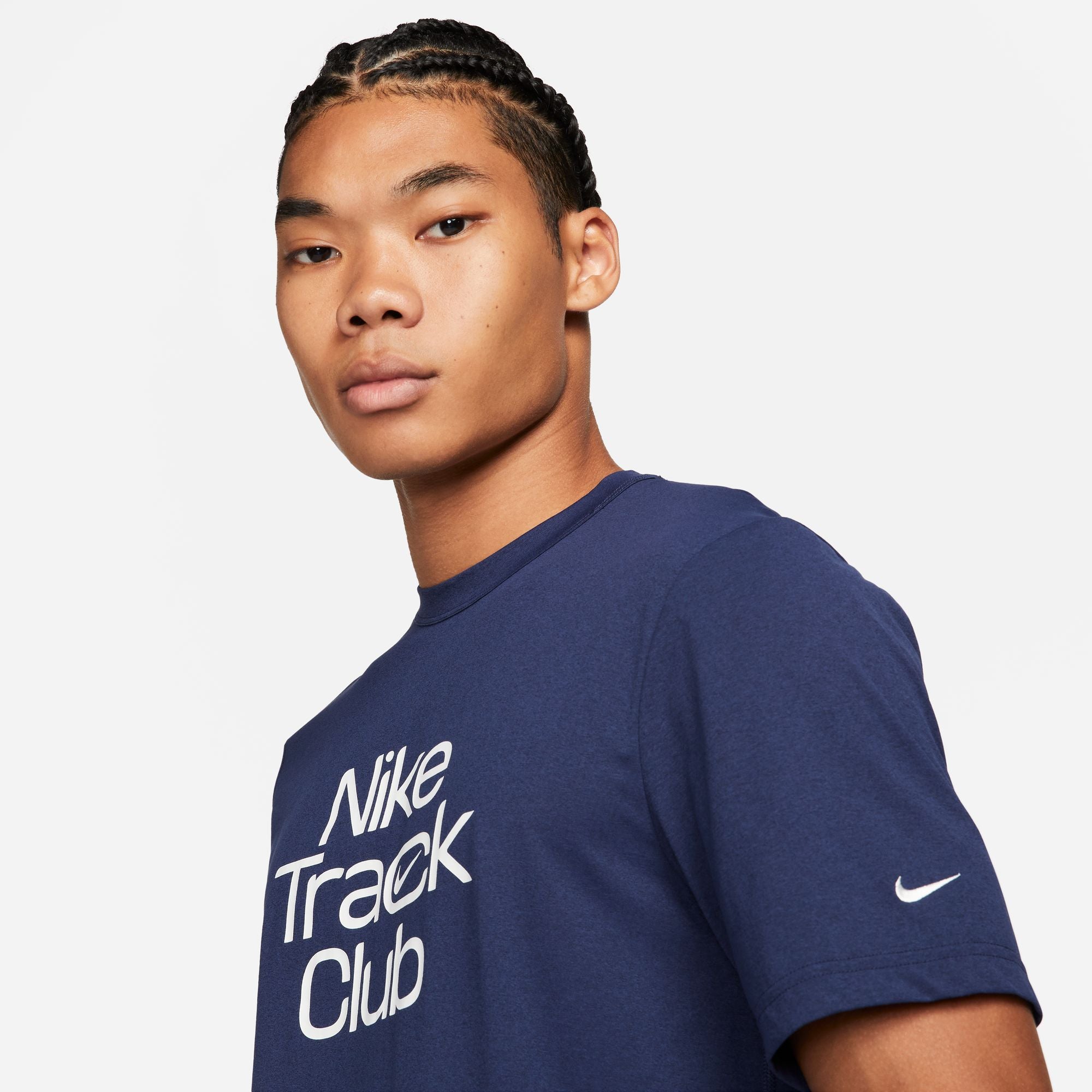 Nike Men's DriFIT Track Club Tee Midnight Navy / White Achilles Heel