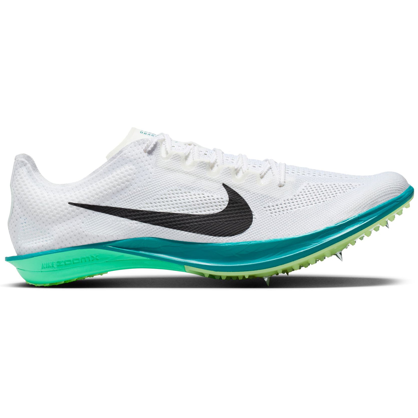 Nike ZoomX Dragonfly 2 Running Spikes White / Black / Bright Spruce / Electric Algae - Achilles Heel