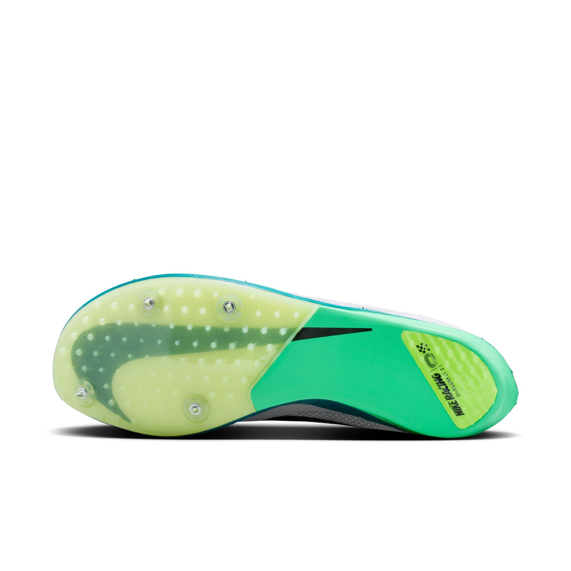 Nike ZoomX Dragonfly 2 Running Spikes White / Black / Bright Spruce / Electric Algae - Achilles Heel