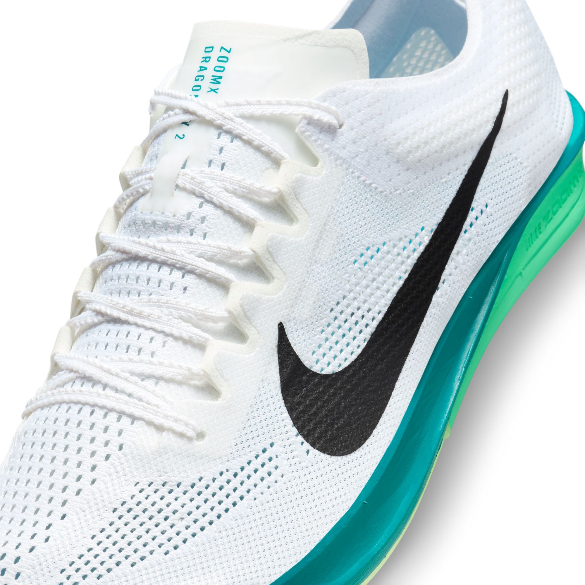 Nike ZoomX Dragonfly 2 Running Spikes White / Black / Bright Spruce / Electric Algae - Achilles Heel