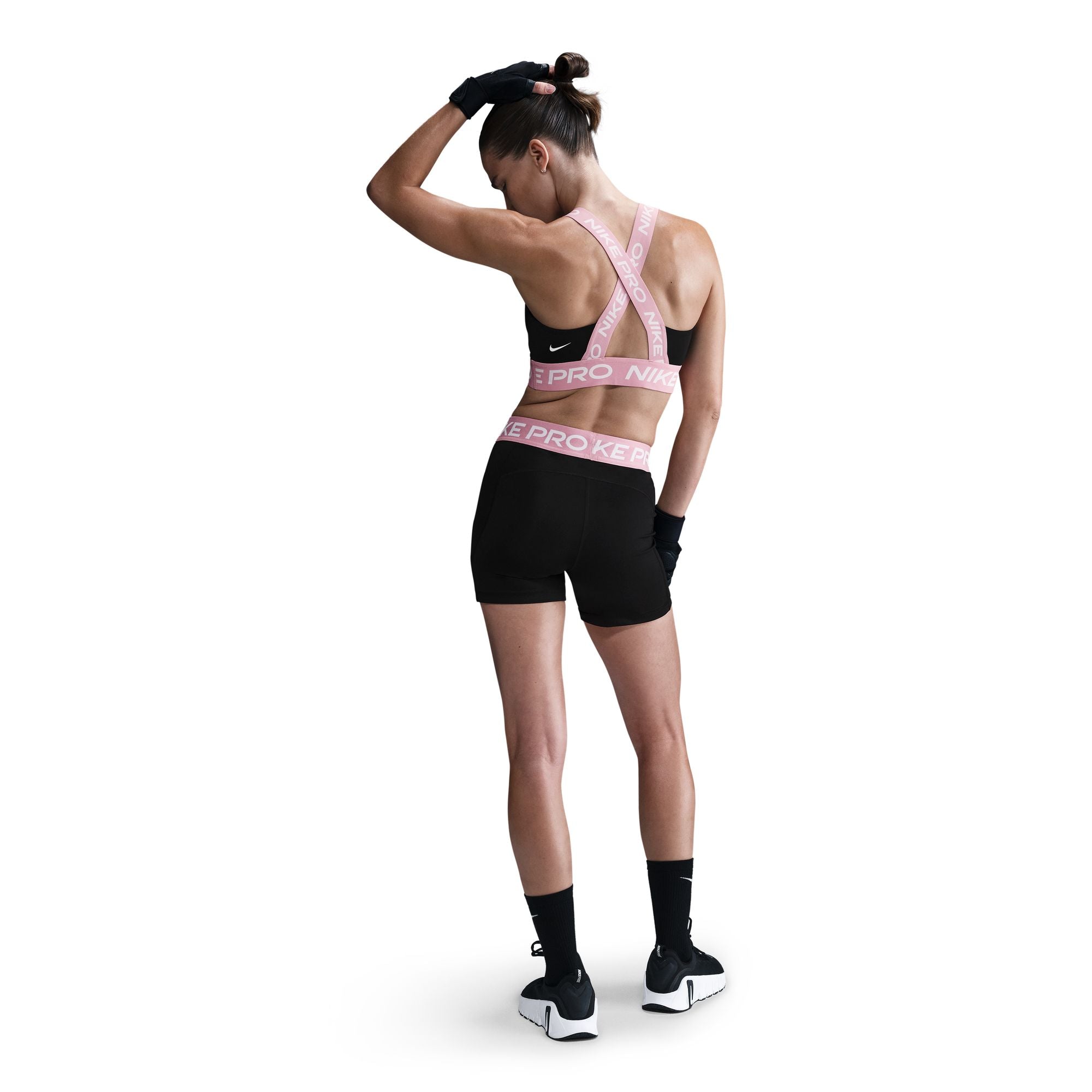 Women's Light-Support Padded Sports Bra Black / Elemental Pink / White - Achilles Heel