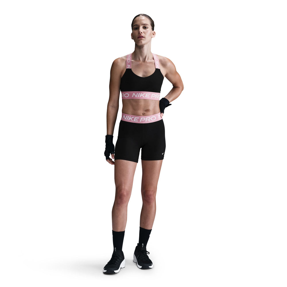Nike Women's Light-Support Padded Sports Bra Black / Elemental Pink / White - achilles heel