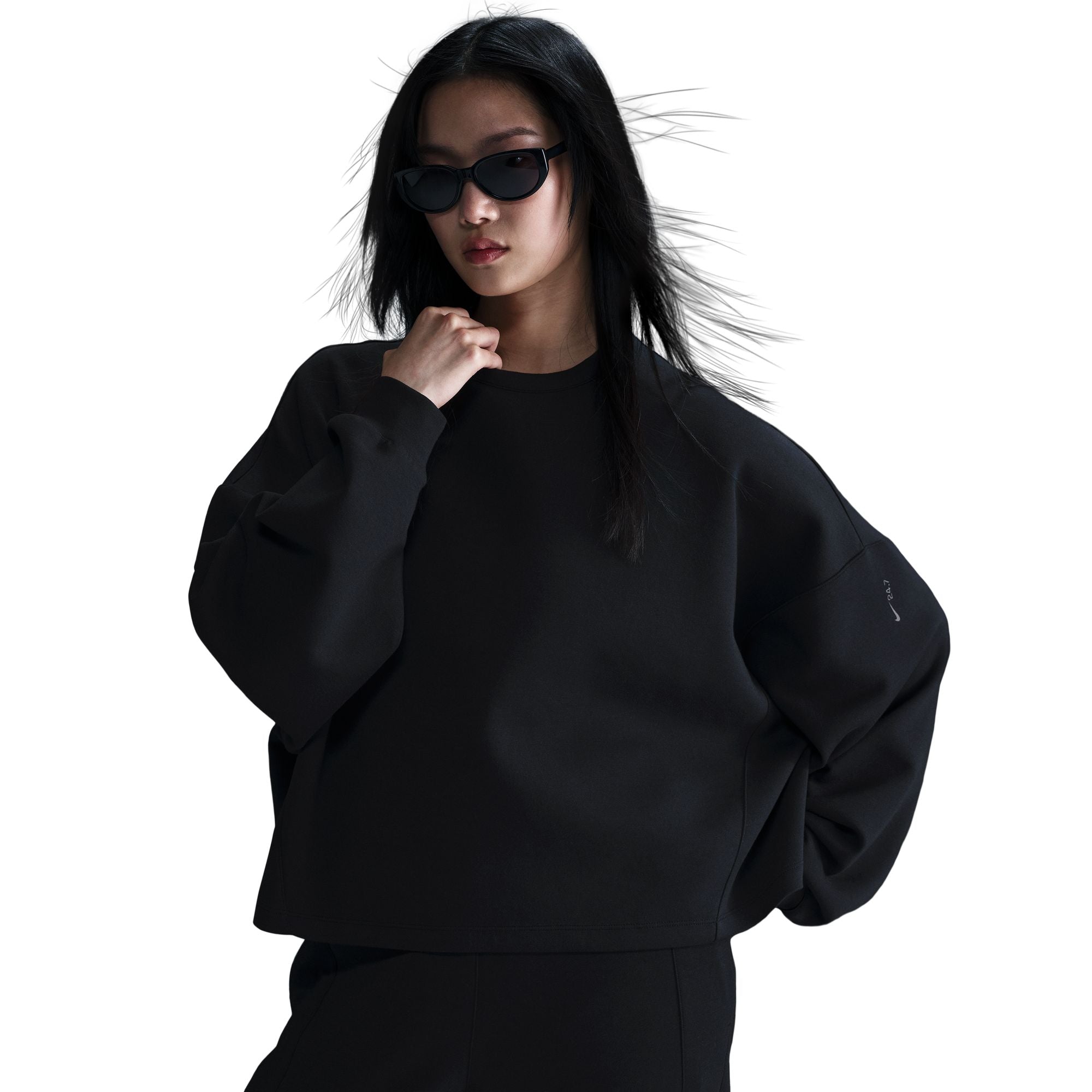 Nike Women's Dri-FIT 24.7 Oversized Crew Neck Top Black / Smoke Grey - Achilles Heel