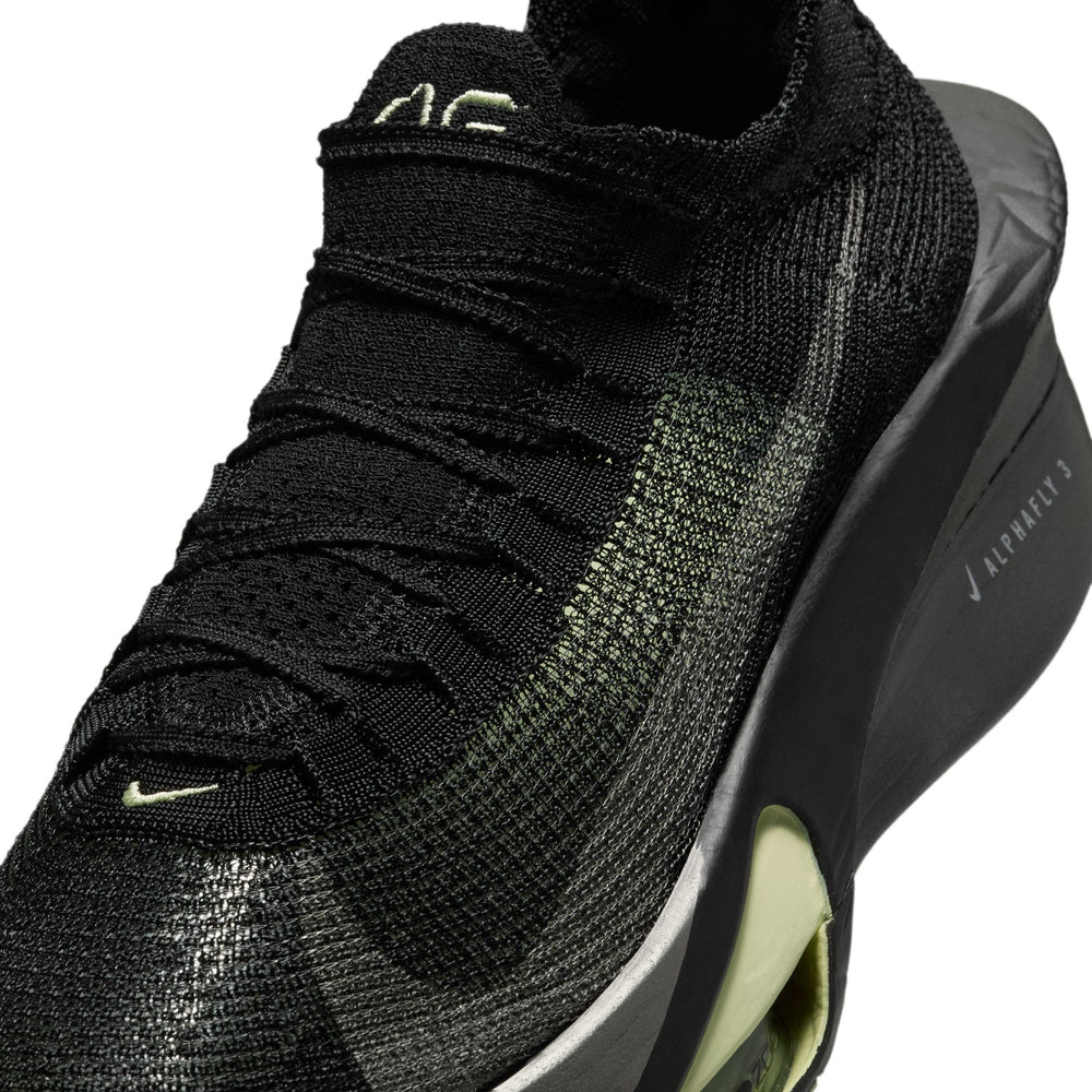 Nike Men's Alphafly 3 Running Shoes Black / Olive Aura / Metallic Silver / Metallic Medium Ash - achilles heel
