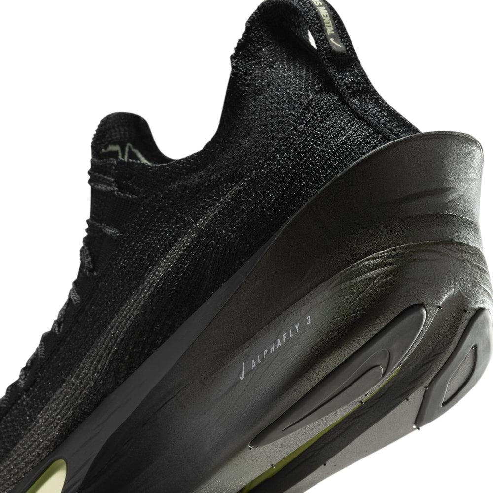 Nike Men's Alphafly 3 Running Shoes Black / Olive Aura / Metallic Silver / Metallic Medium Ash - achilles heel