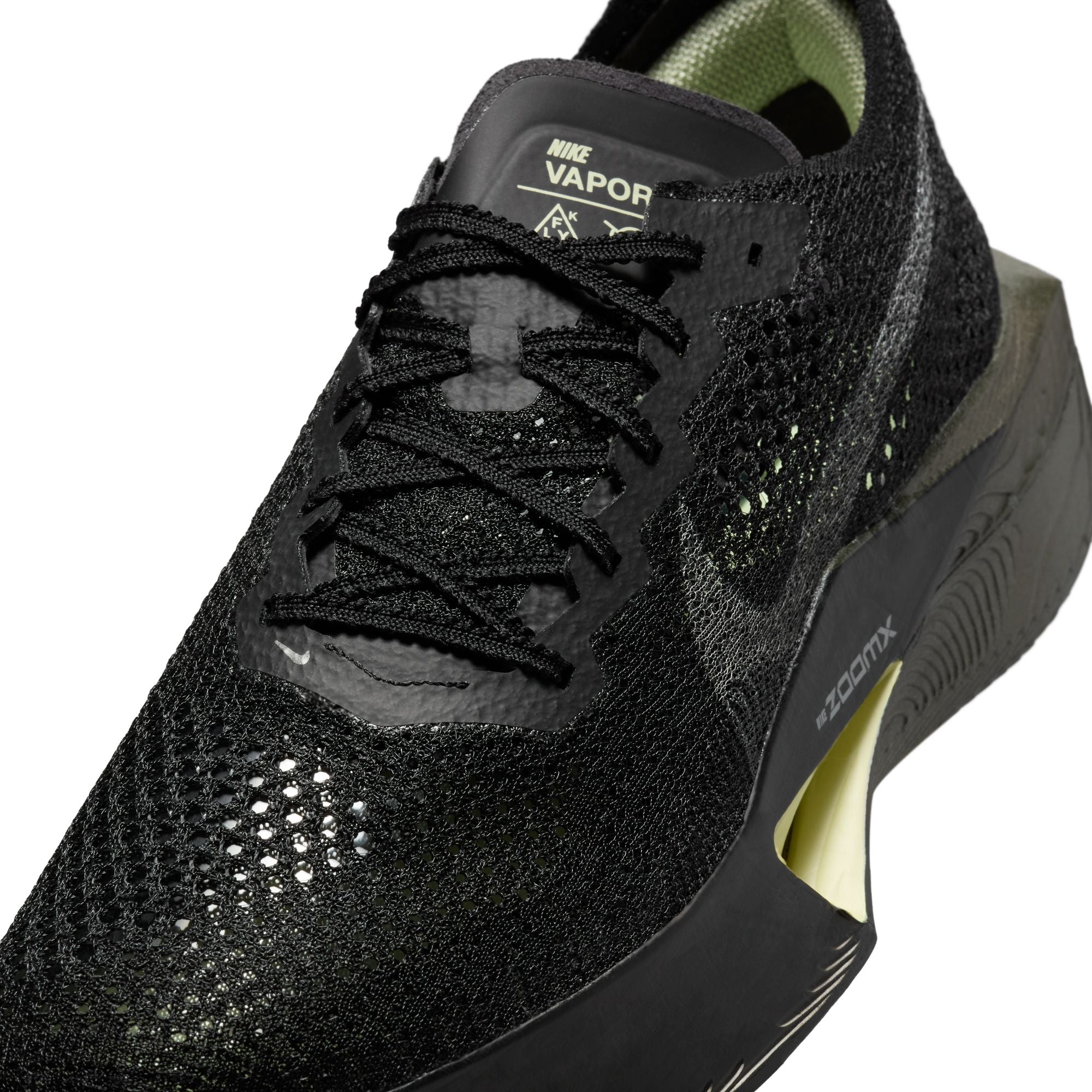 Men's Vaporfly 3 Running Shoes Black / Olive Aura / Metallic Medium Ash - Achilles Heel