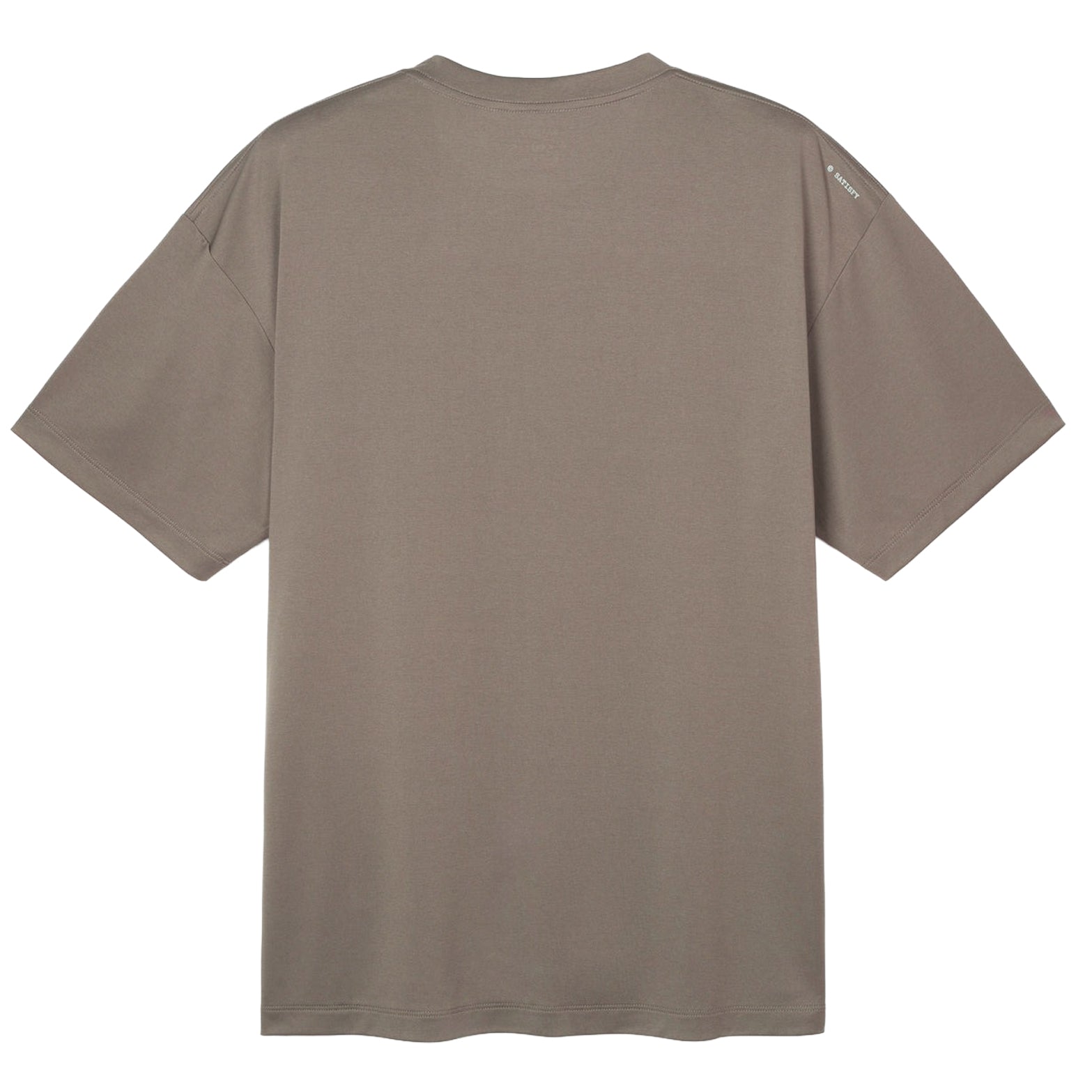 Satisfy AuraLite Tee Pigment Falcon back view showing moisture control construction with stealth-reflective print and odour control technology