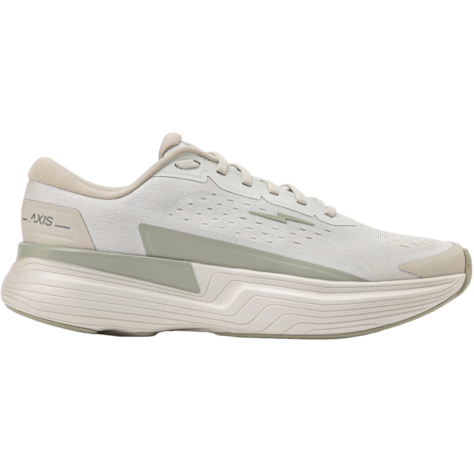 Hylo AXIS Running Shoes Grey outer side view showing 38mm stack with 50% bio-based Hyperbolt foam and 60% bio-based Jacquard warp knit upper