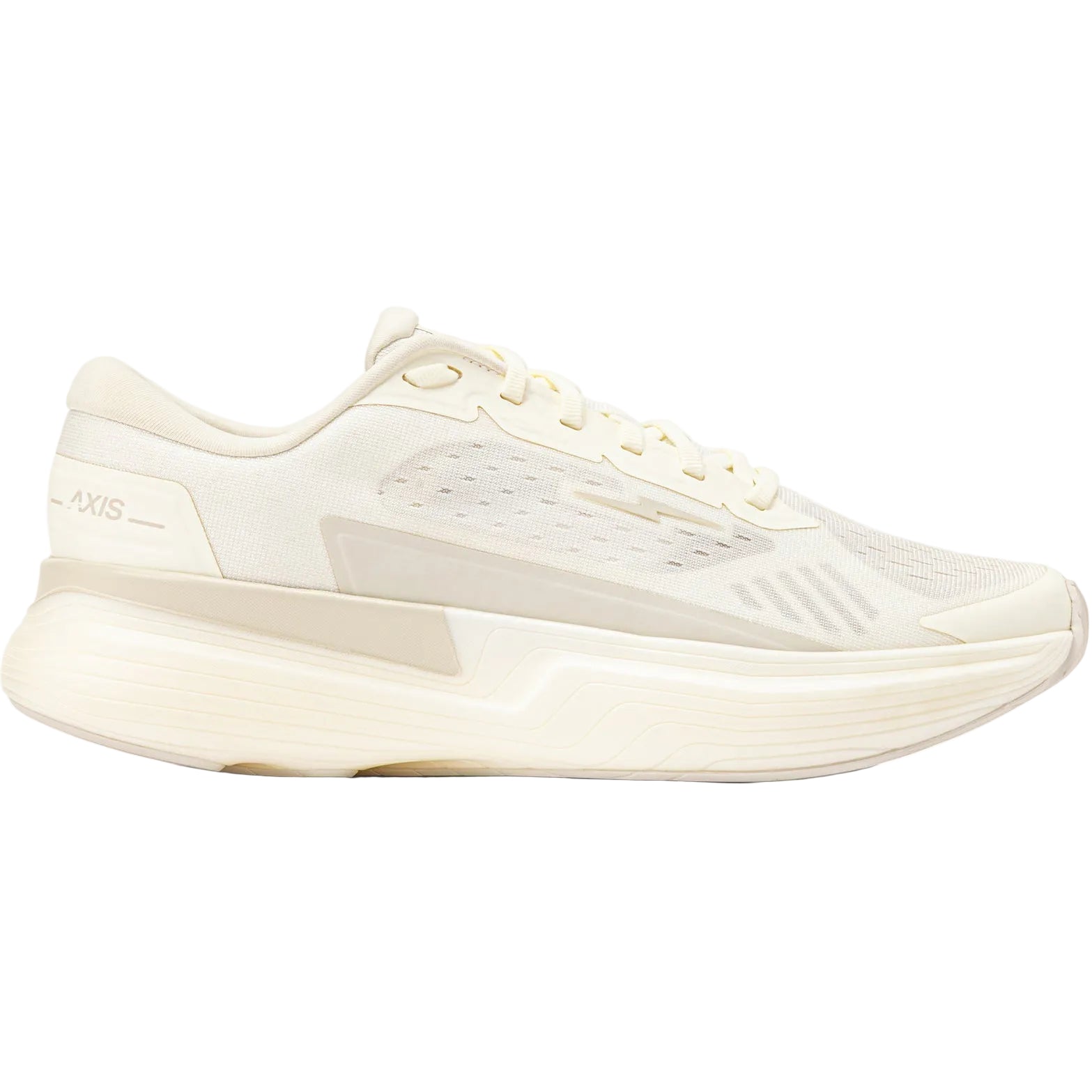 Hylo AXIS Running Shoes White Grey outer side view showing 38mm stack with 50% bio-based Hyperbolt foam and 60% bio-based Jacquard warp knit upper