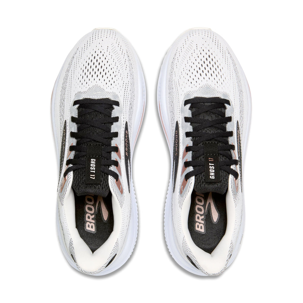 Brooks Women's Ghost 17 Running Shoes White / Black / Rose Gold - achilles heel