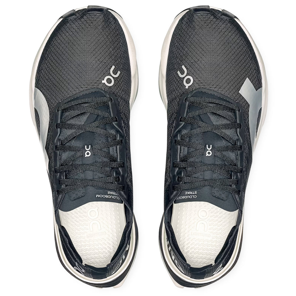 On Women's Cloudboom Strike Black / White - achilles heel