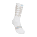 Soar Diamond Crew Socks White Light Grey front view showing open mesh knit midfoot, ribbed mid-calf cuff and diamond pattern detail