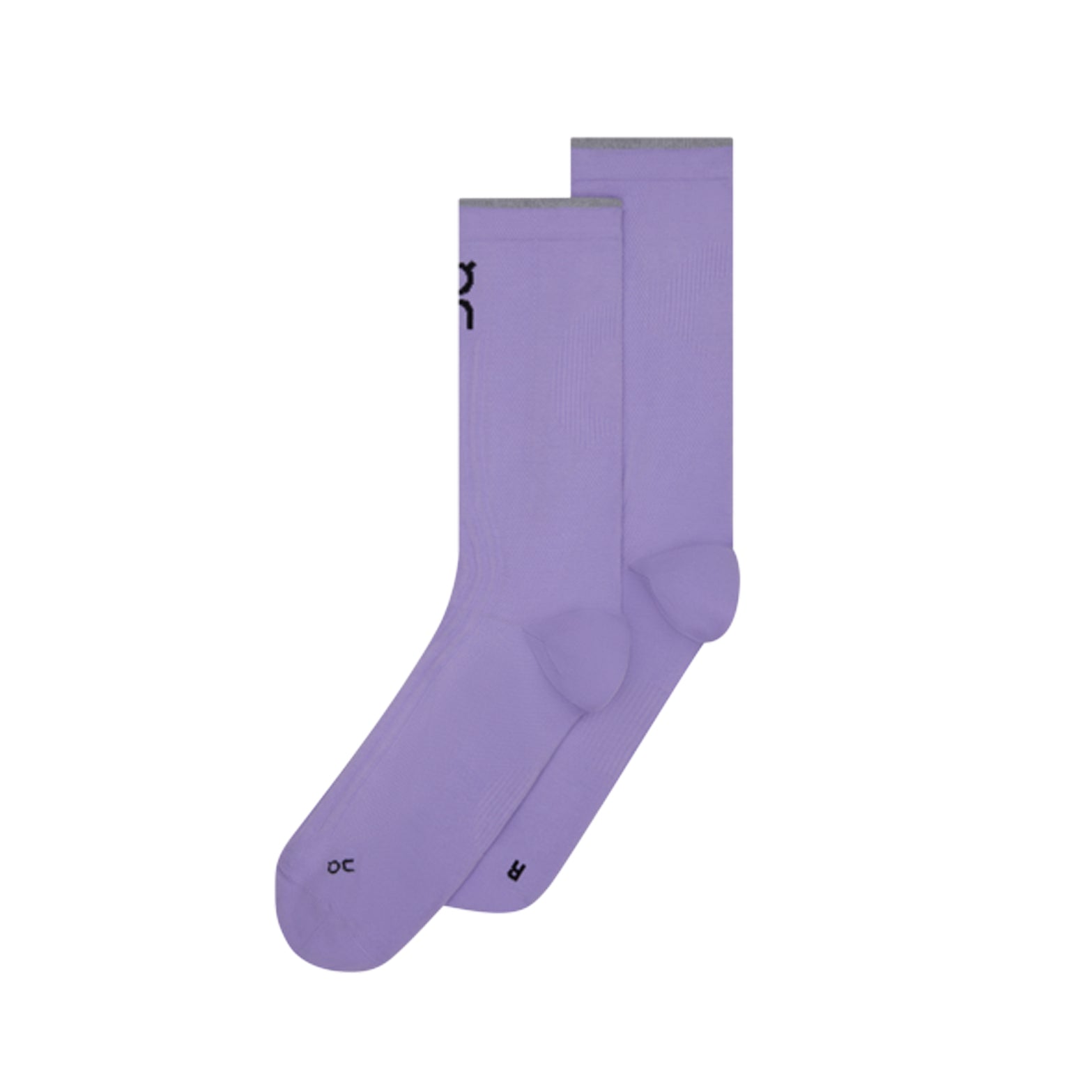 On Elite Run Sock High in Hyper Bloom — product shot showing hyper bloom ultra-light 34g construction with ventilation panels, compression zones, built-in arch support, ribbed instep and reflective yarn on cuff for distance running