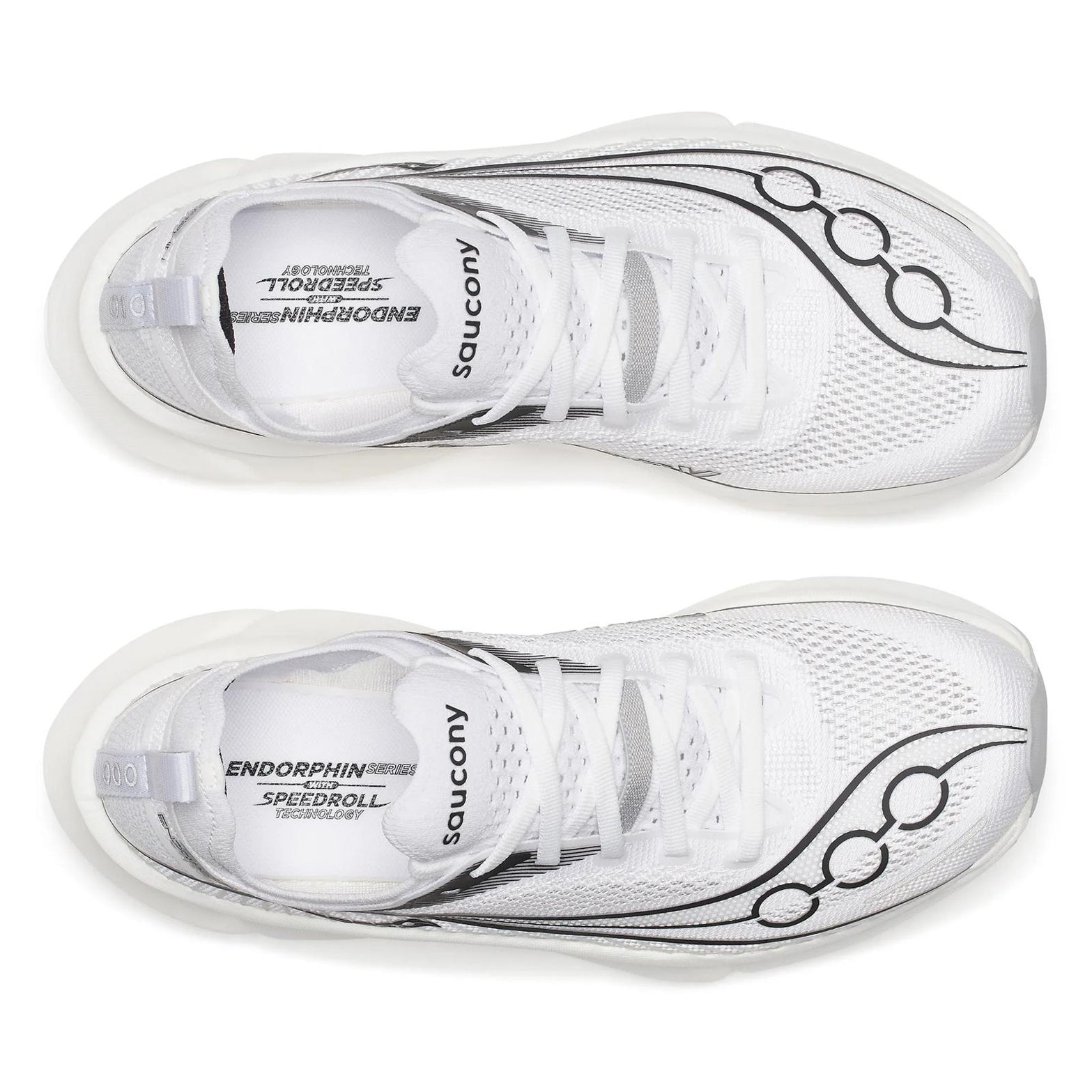 Saucony Endorphin Elite 3 Running Shoes White Black top view showing lightweight breathable upper with secure fit for race day comfort and performance