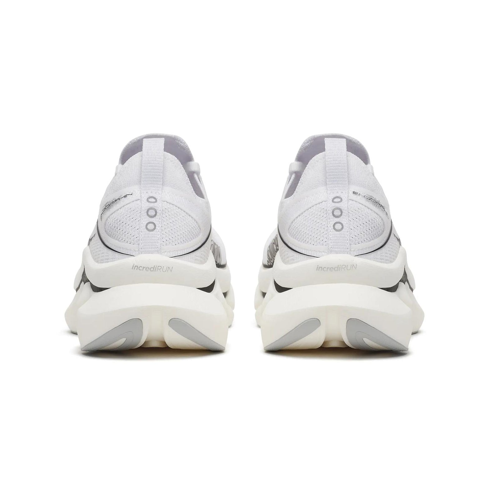Saucony Endorphin Elite 3 Running Shoes White Black heel view showing 40mm IncrediRUN foam stack with slotted carbon fibre plate for industry-leading energy return