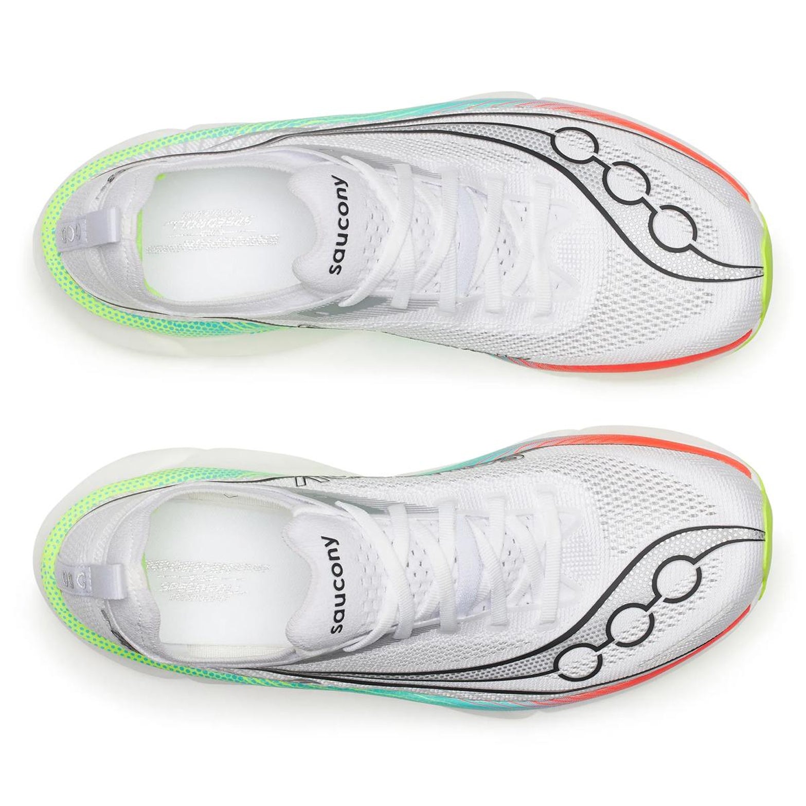 Saucony Endorphin Elite 3 Running Shoes White Multi top view showing lightweight breathable upper with secure fit for race day comfort and performance