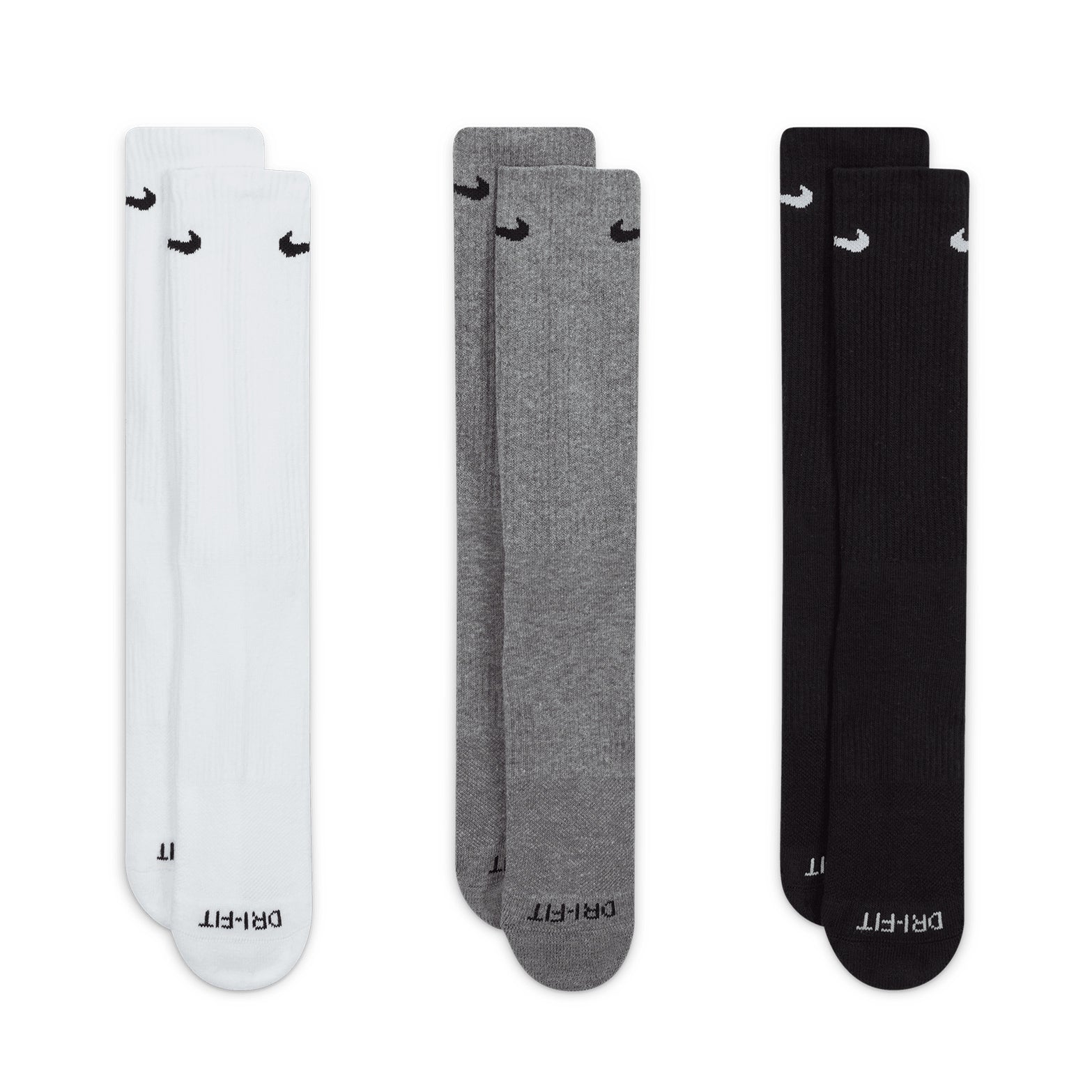 Everyday Plus Cushion Crew Socks 3 Pack Black / White / Grey - Achilles Heel