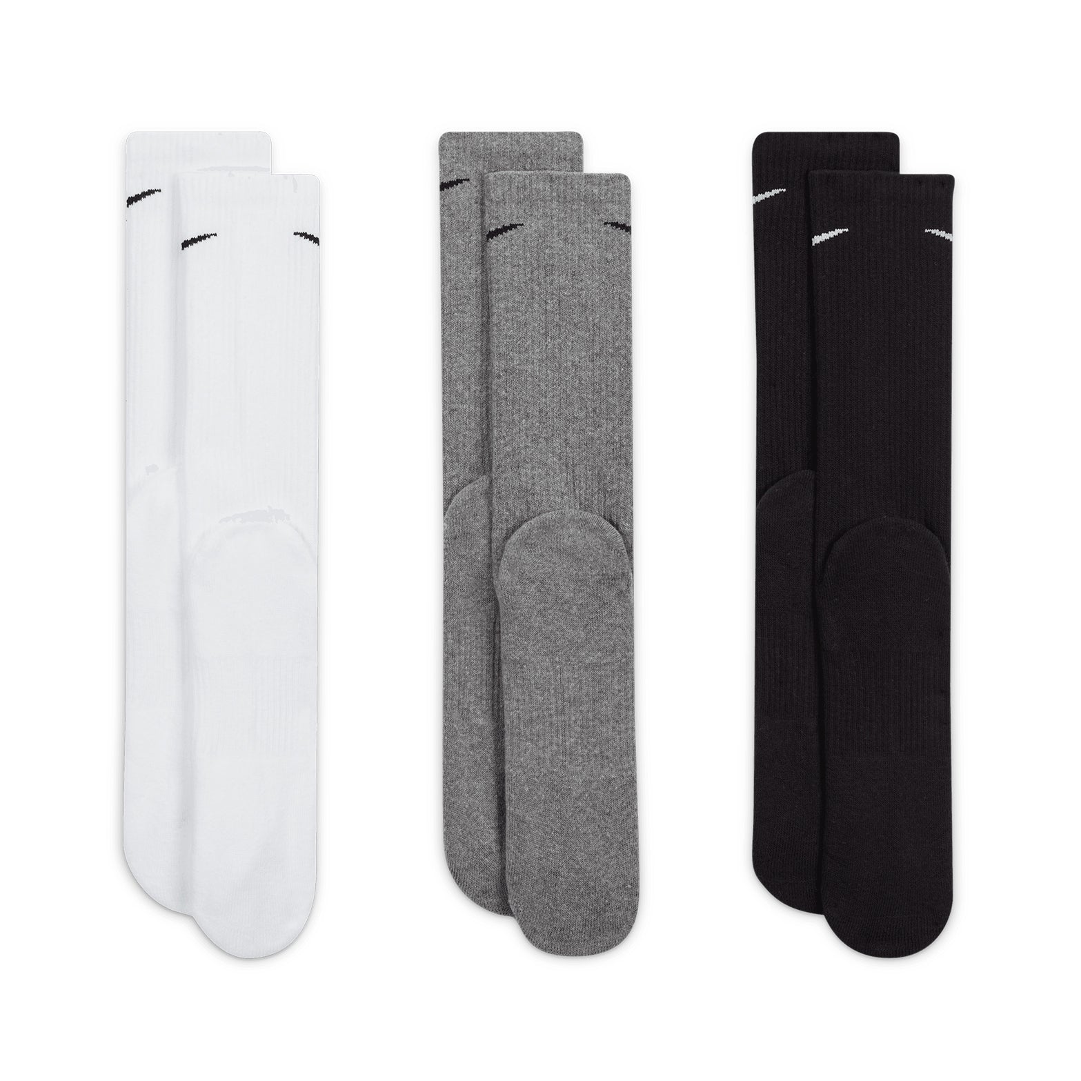 Everyday Plus Cushion Crew Socks 3 Pack Black / White / Grey - Achilles Heel
