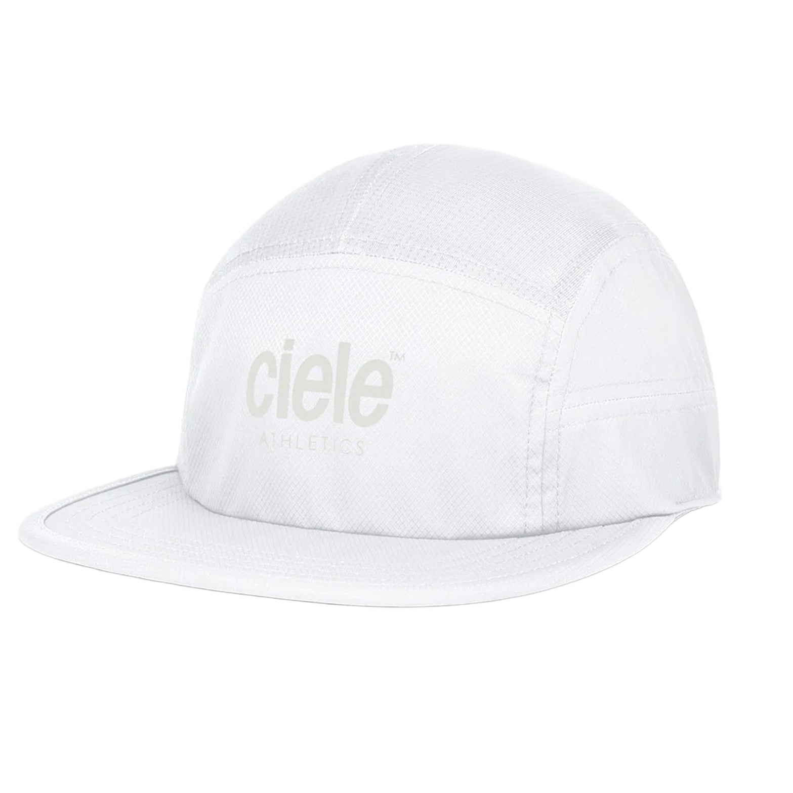 Ciele GOCap Classic Athletics Ghost front view showing 5-panel construction with curved bill and COOLmatic mesh for breathable running