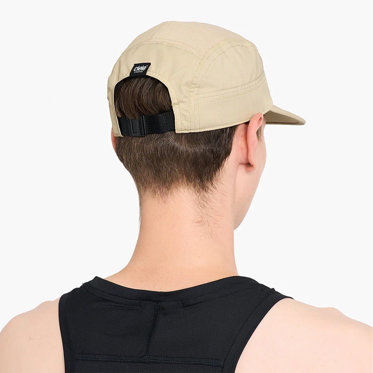 Ciele GOCap Classic Athletics Safari back view on runner showing adjustable closure and reflective detailing