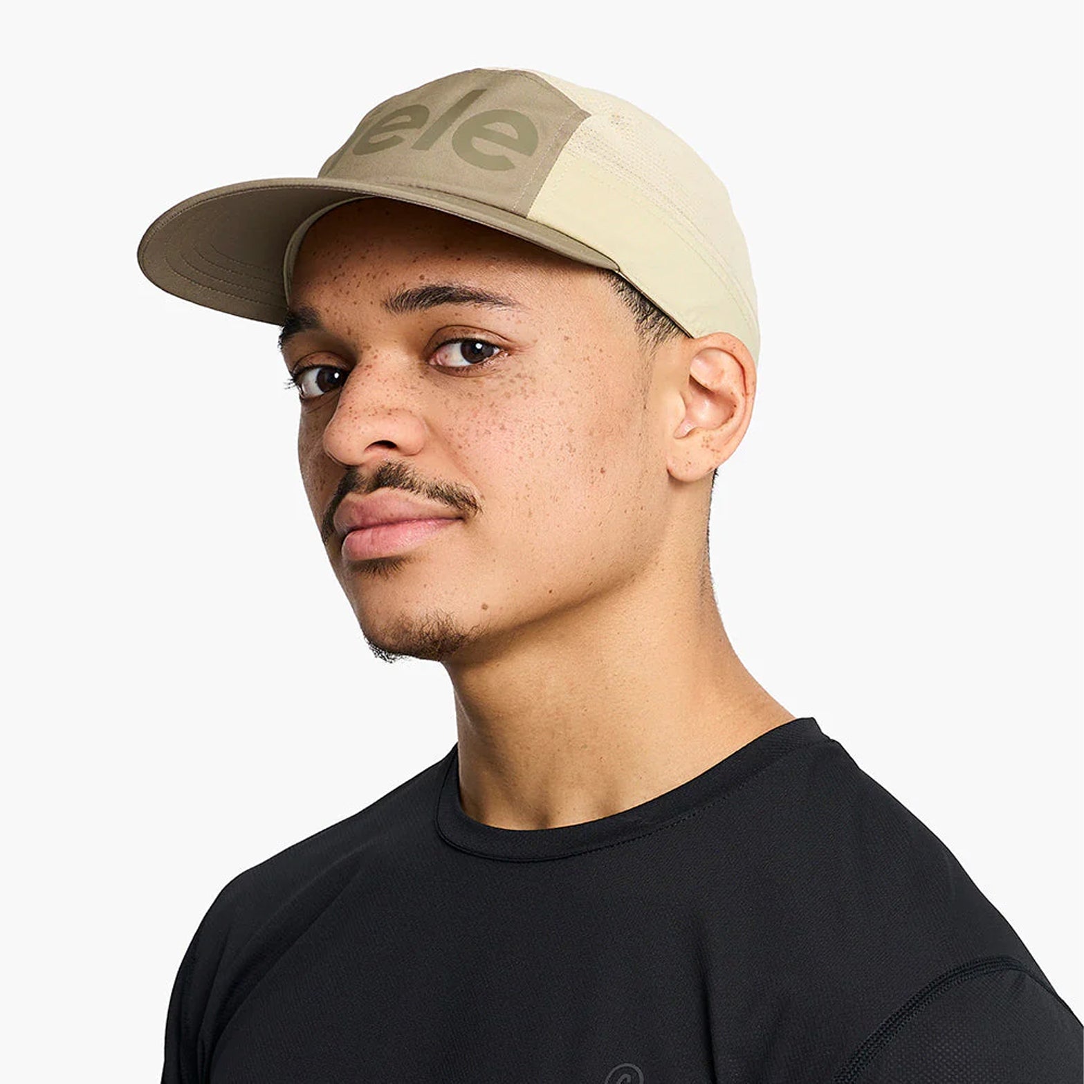 Ciele GOCap Comp Century Canvas Safari side view on runner showing UPF 50+ sun protection with anti-odour COOLmatic PLUS mesh for performance running