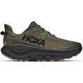 Men’s Challenger 8 GORE-TEX Trail Running Shoes Antique Olive / Black by Hoka, with a thick black and gray sole, lace-up front, and HOKA logo on the side, shown in profile against a white background.