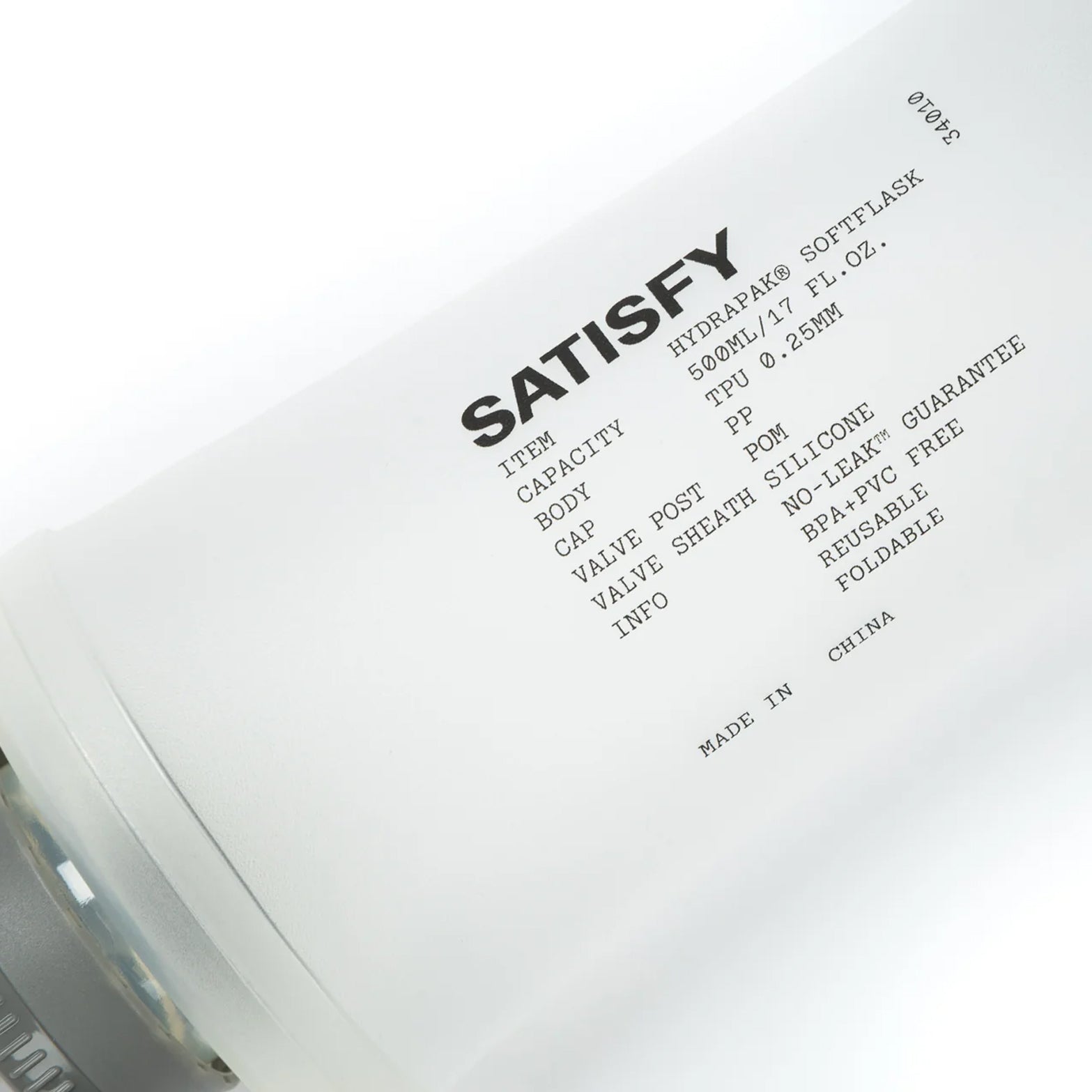 Satisfy HydraPak Soft Flask 2 Pack 500ml close-up showing 500ml capacity markings and abrasion-resistant TPU material construction details