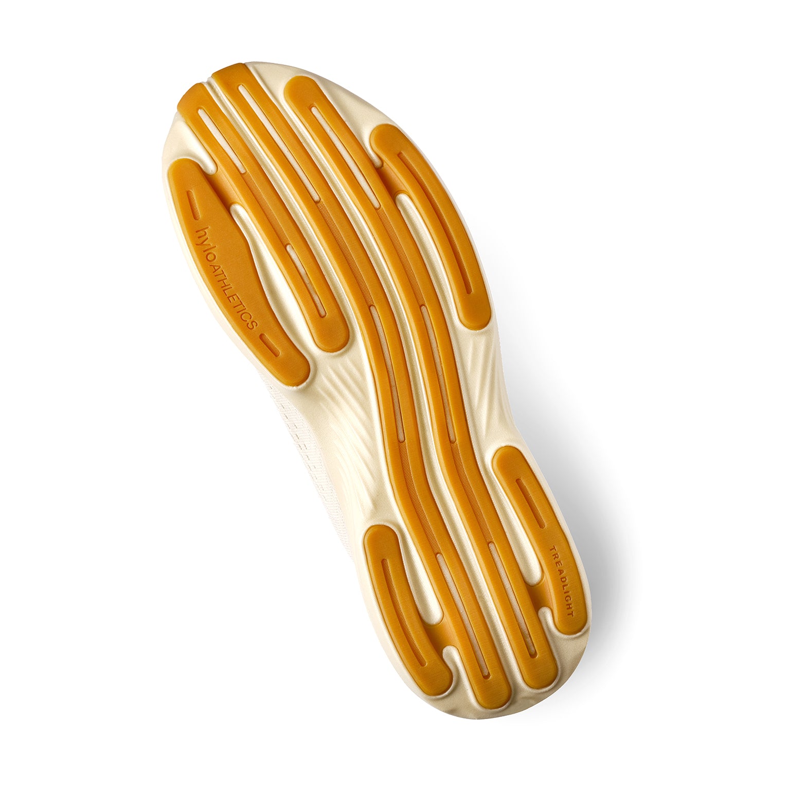 Hylo Impact 2 Running Shoes Sand Oat sole view displaying TreadLight outsole with 60% natural rubber placed for precise grip without weight during road running