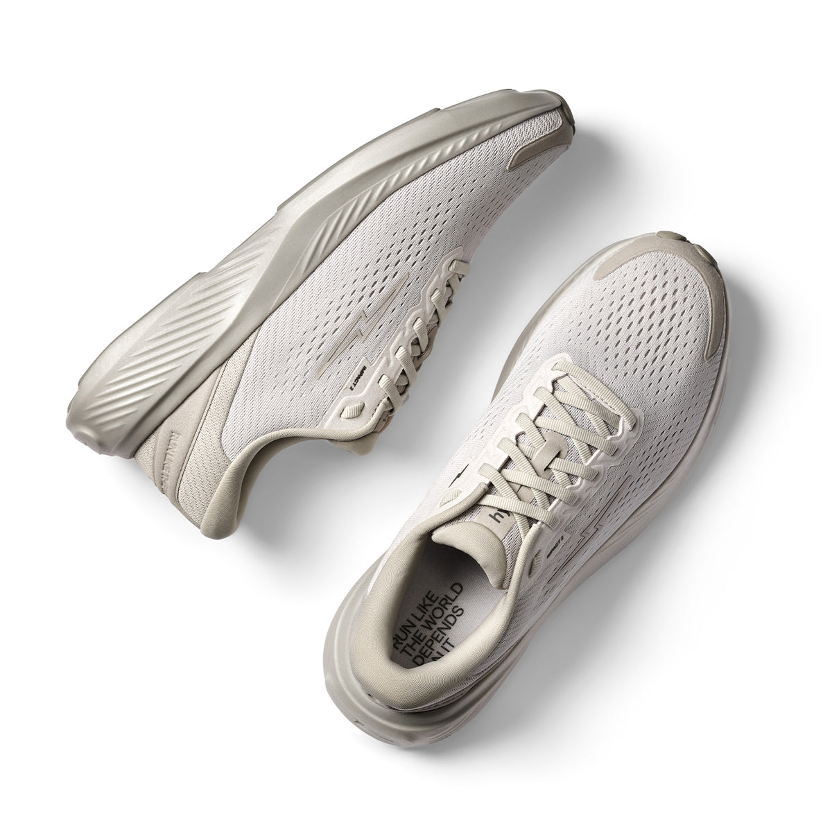 Hylo Impact 2 Running Shoes Stone showing top view of lightweight CleanTech 50 bio-based upper alongside side view displaying HyperBolt+ supercritical foam midsole with TreadLight natural rubber outsole for lightweight energetic sustainable road running