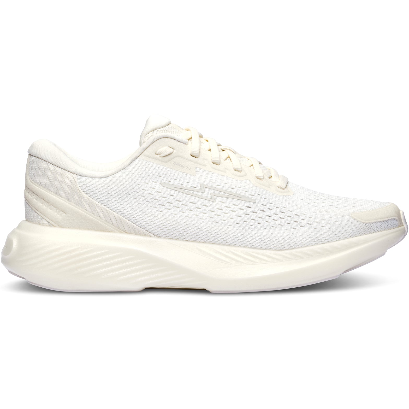 Hylo Impact 2 Running Shoes Undyed Pebble outer side view showing HyperBolt+ supercritical bio-based foam midsole with TreadLight natural rubber outsole for lightweight energetic road running