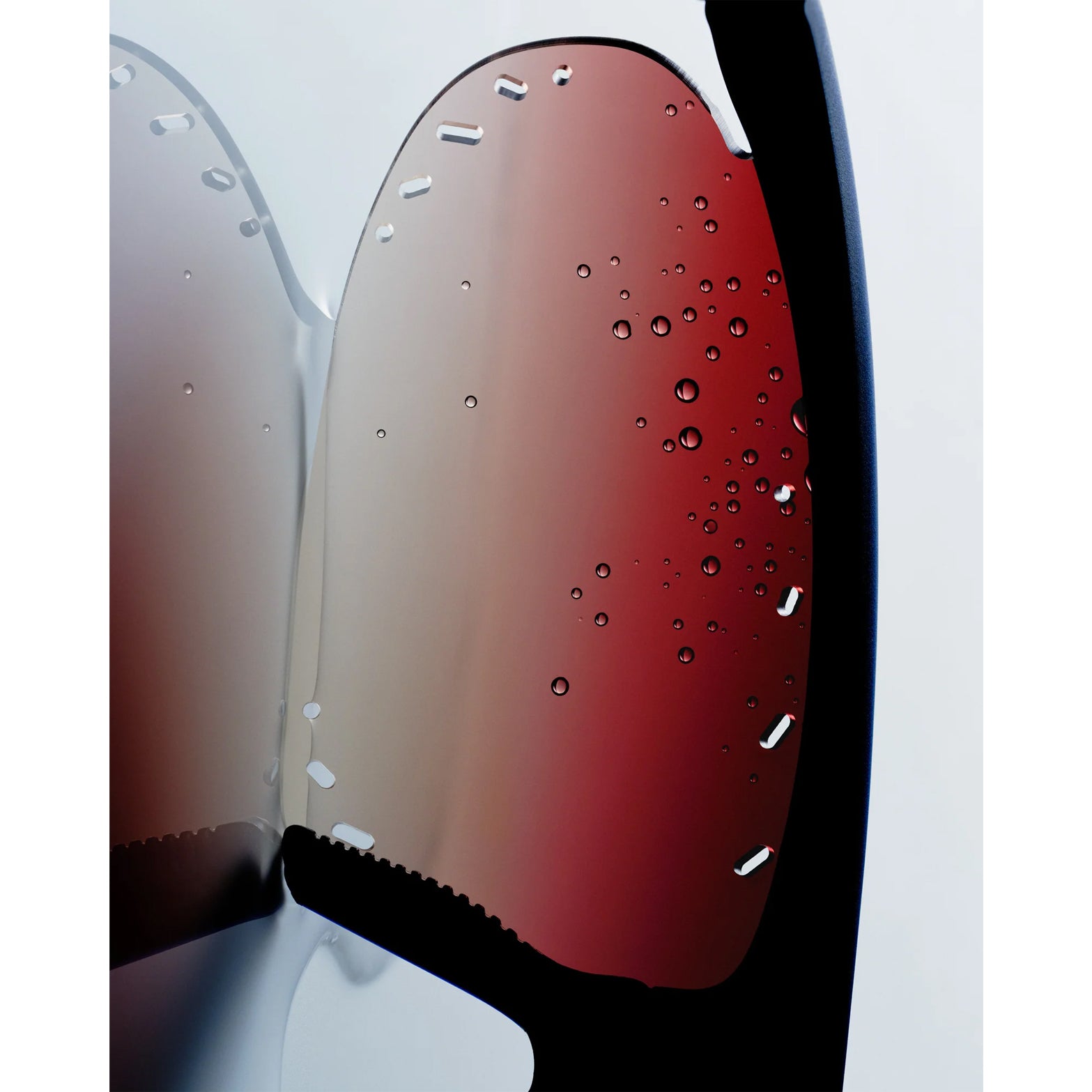 District Vision x PAF Koharu Eclipse in Deep Sea D+ Brown Gradient — closeup showing custom cut lens with integrated ventilation detail and D+ Brown Gradient therapeutic-grade polycarbonate construction on deep sea frame
