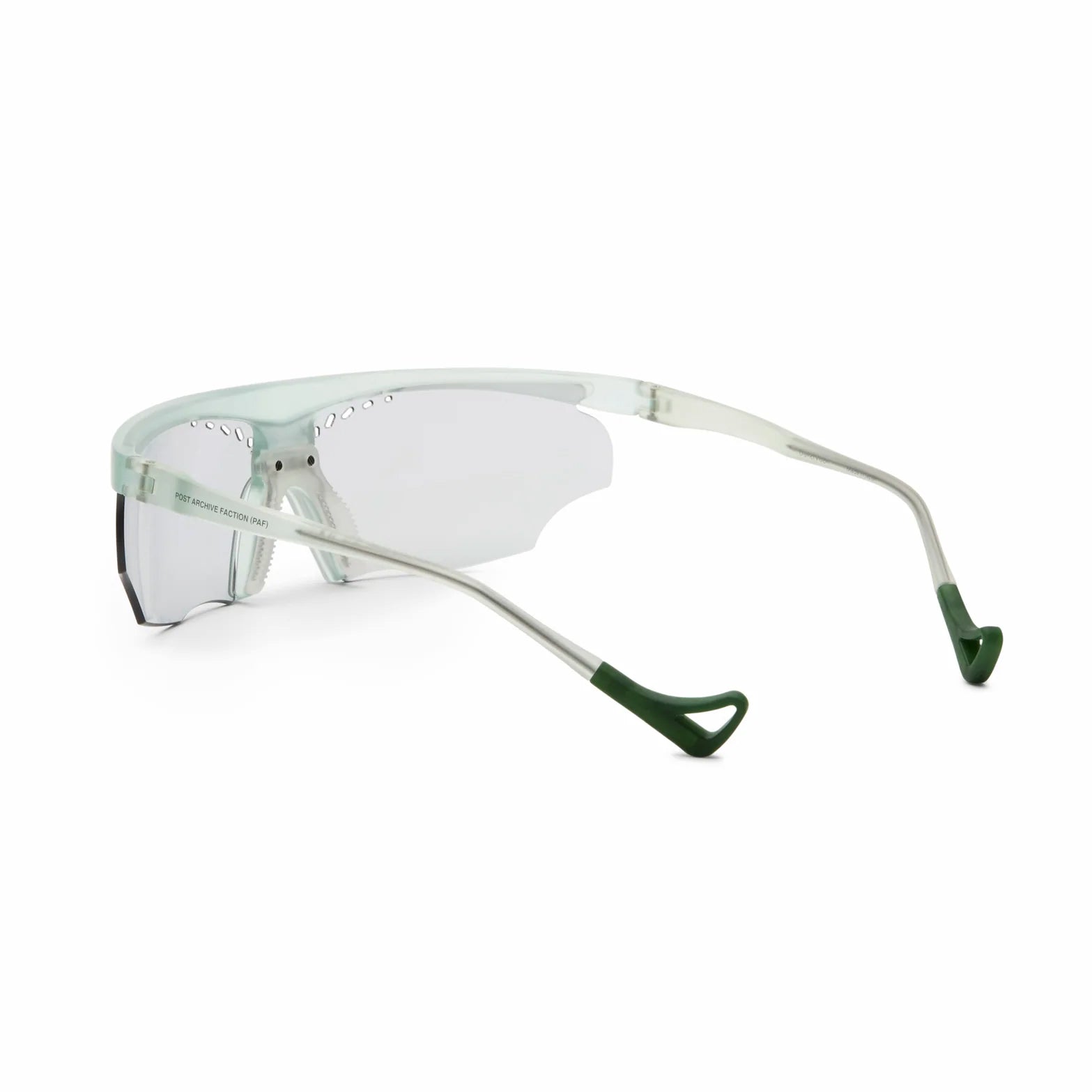 District Vision x PAF Koharu Eclipse in Lichen D+ Sports Grey — back product shot showing adjustable nose pads, temple tip detail and grade 2 titanium core construction on lichen blade-style frame