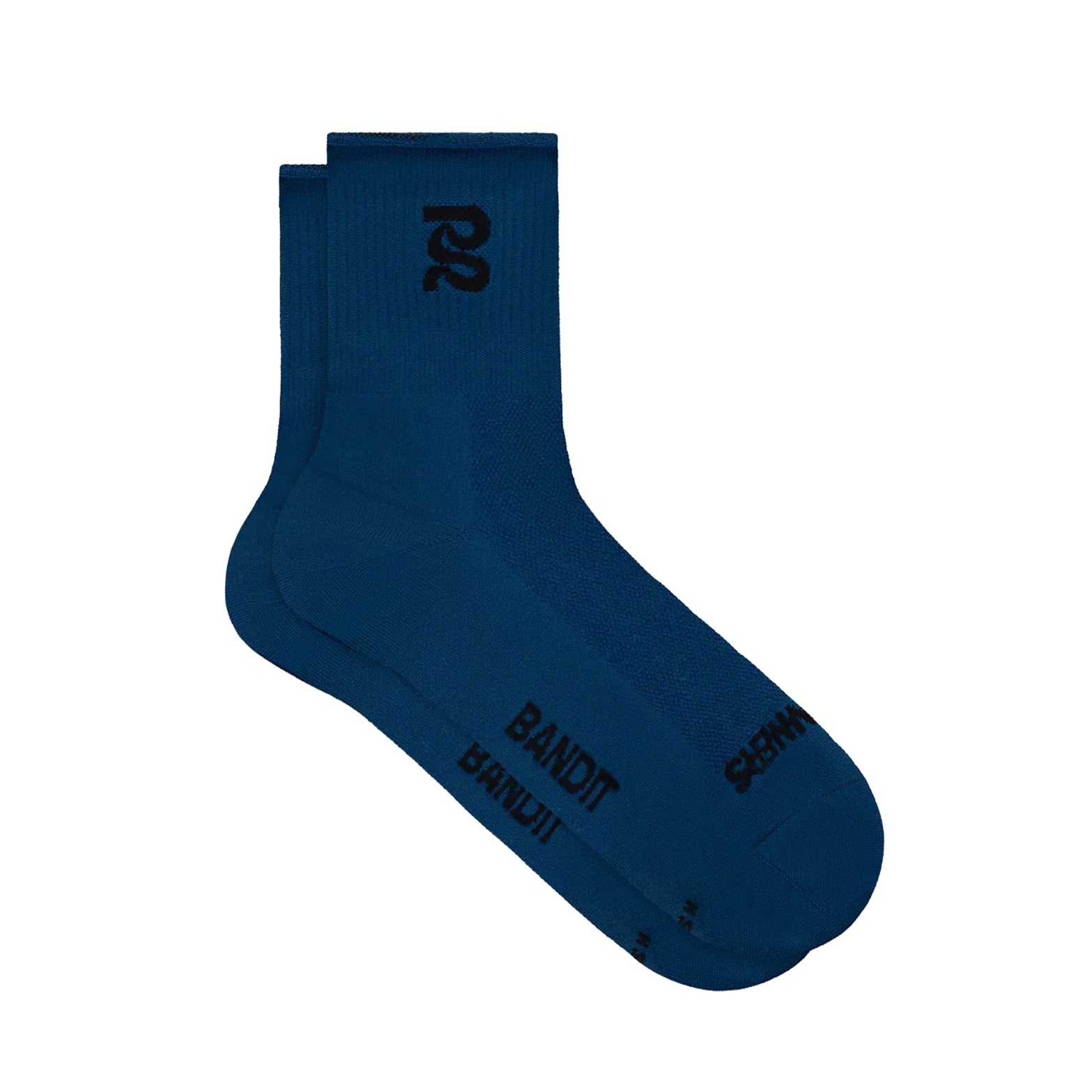 Bandit Lite Run Ribbed Quarter Socks Aegean product view showing honeycomb mesh crown with spandex-based compression and ribbed detail with knit branding