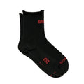 Two black Bandit Lite Run Ribbed 2 Pack Quarter Socks with red text and logos on the ankles and toes.