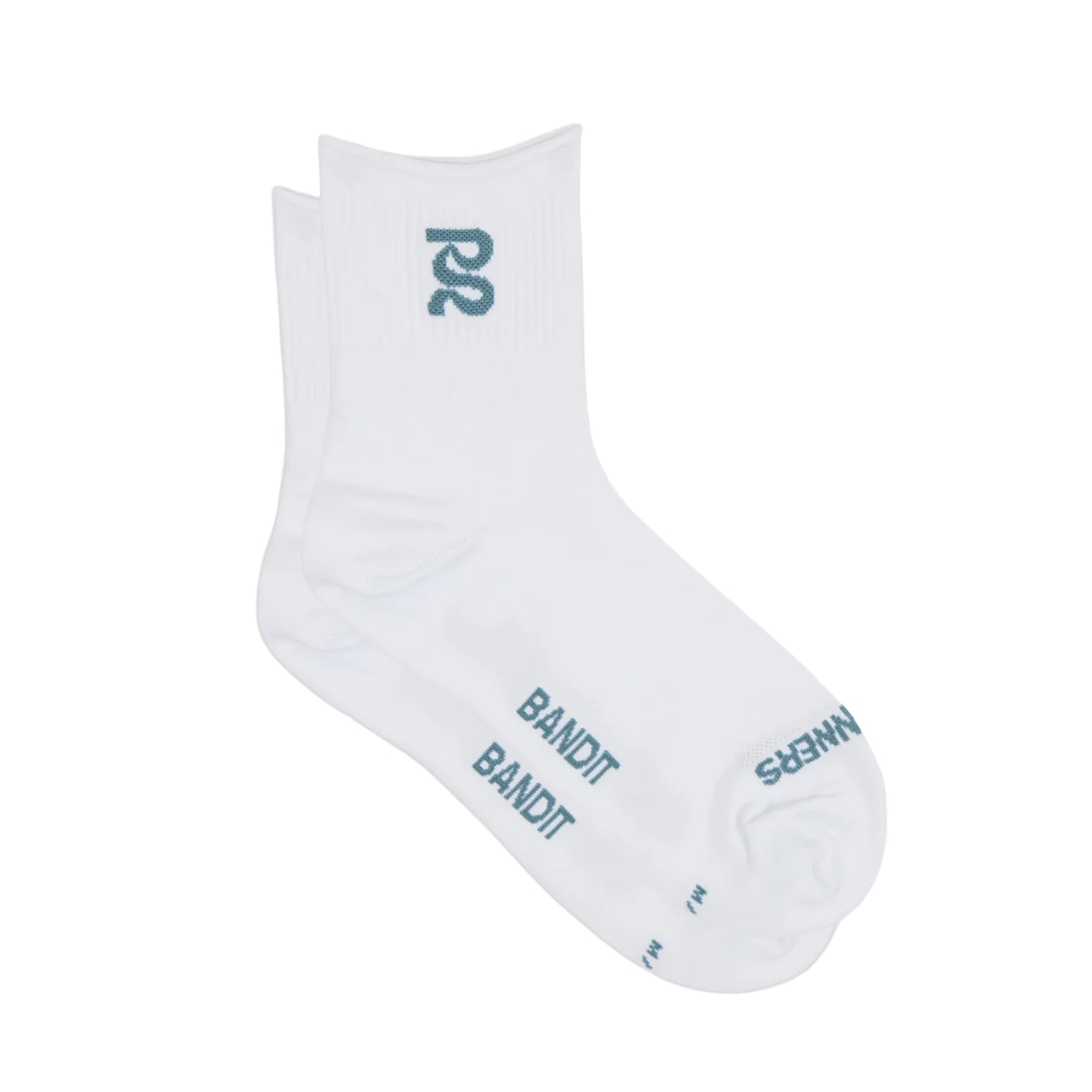 Bandit Lite Run™ Ribbed Quarter Socks in White / Tranquil Blue — side product shot of pair showing quarter-length cut, ribbed detail and white and tranquil blue colourway
