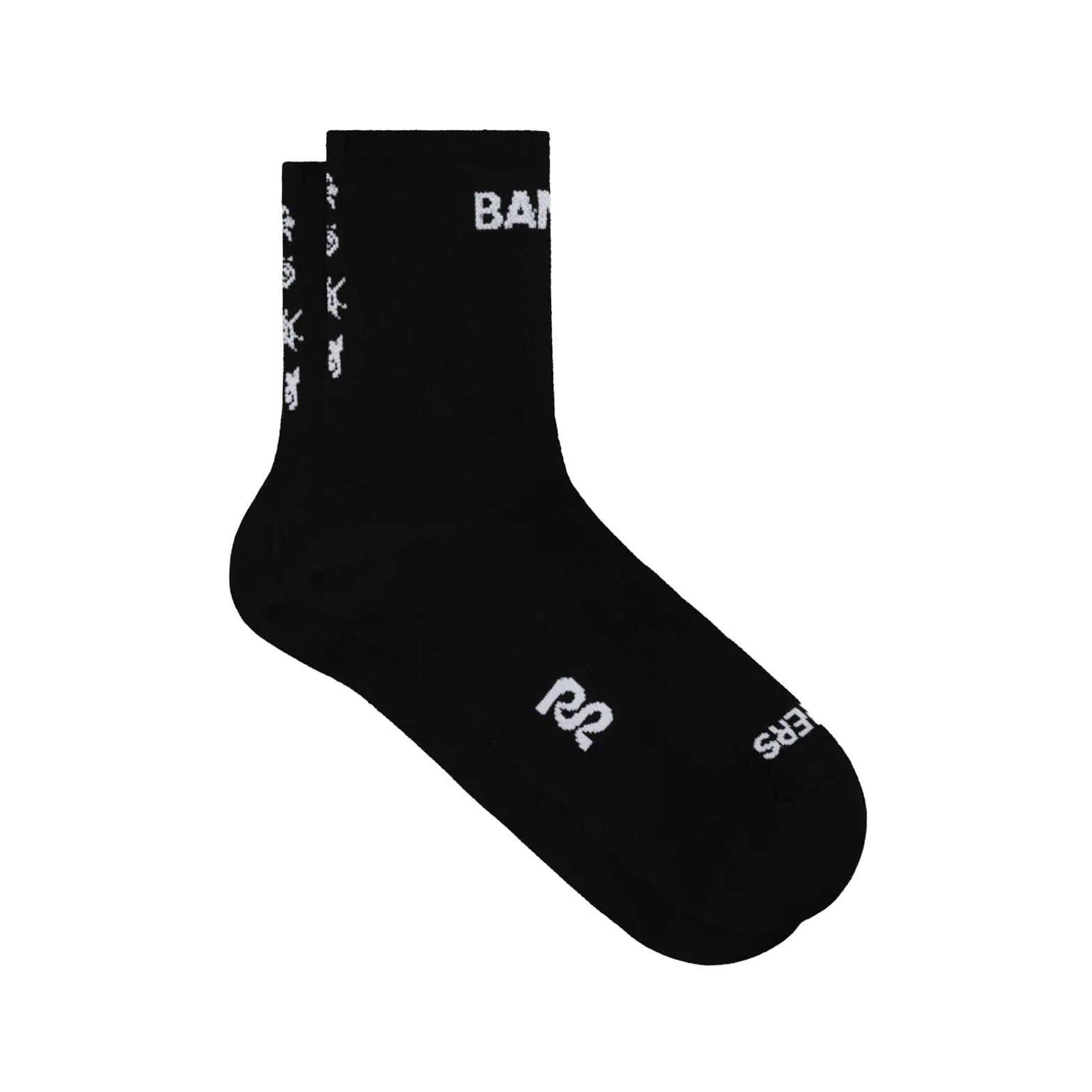 Bandit Lite Run Spring Motif Quarter Socks Black White product view showing honeycomb mesh crown with Coolmax yarn and spandex-based compression construction