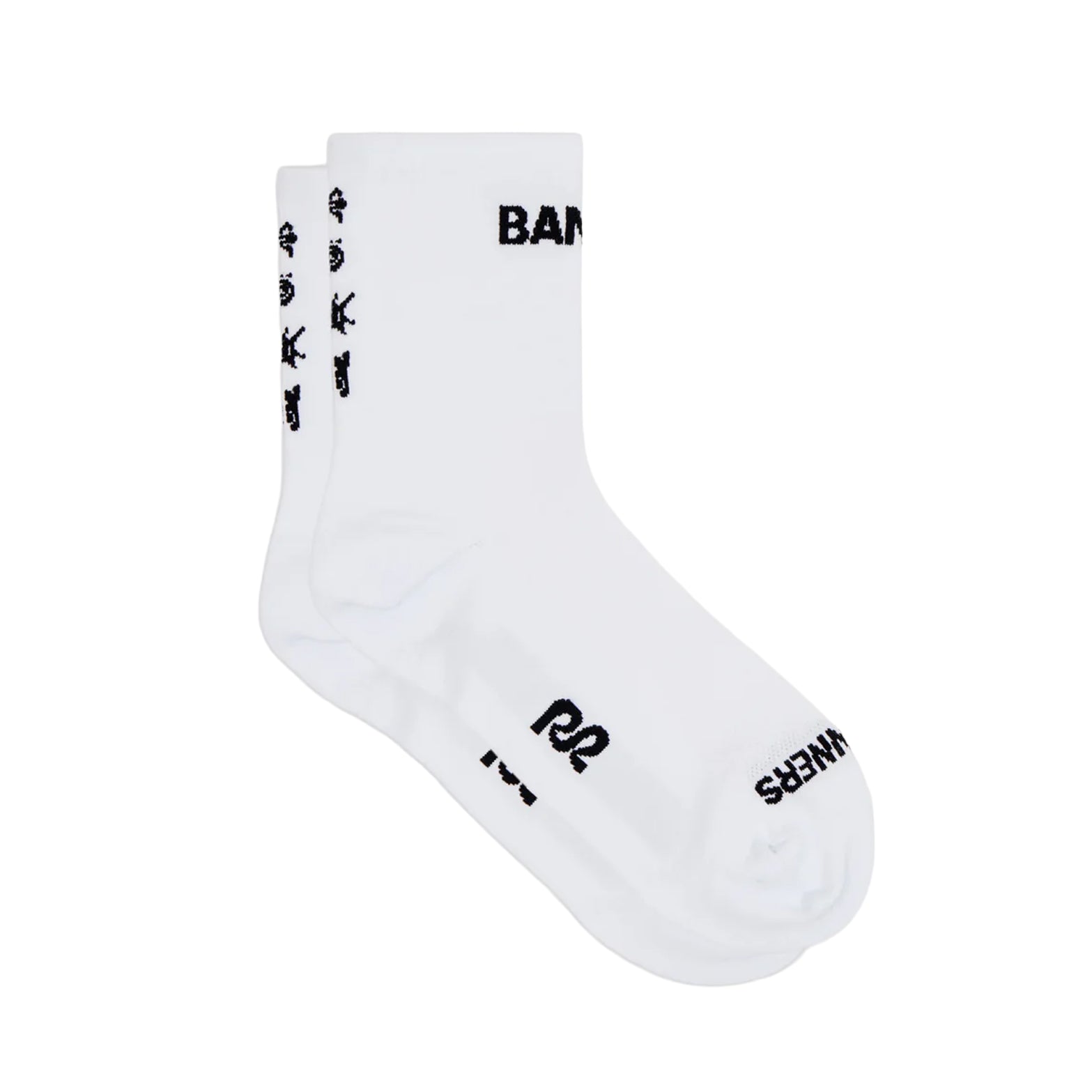 Bandit Lite Run Spring Motif Quarter Socks White Black product view showing honeycomb mesh crown with Coolmax yarn and spandex-based compression construction