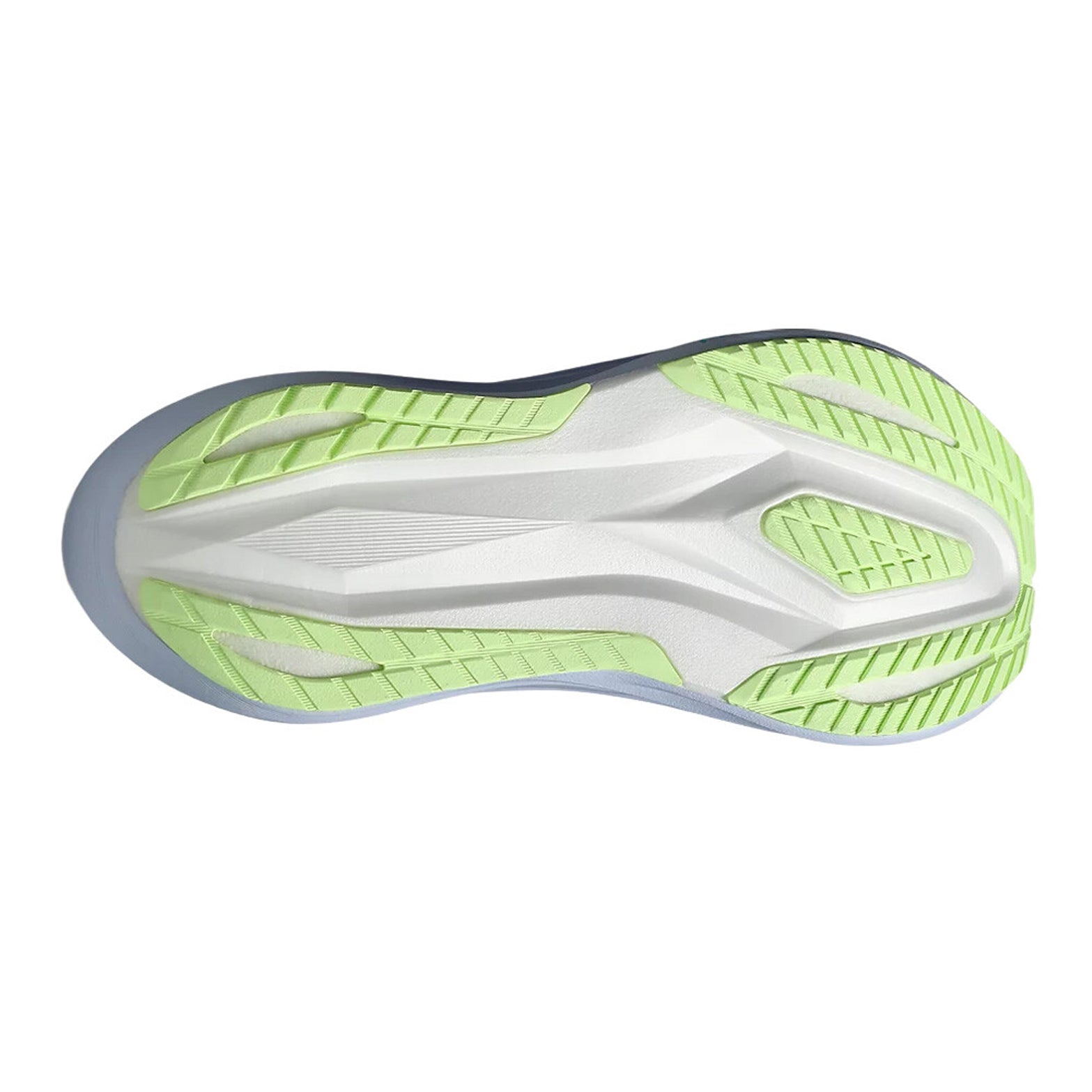 ASICS MEGABLAST running shoe in Energy Aqua / Blue Fade — outsole view showing ASICSGRIP traction pattern and blue fade FF TURBO foam midsole stack profile with springy responsive geometry